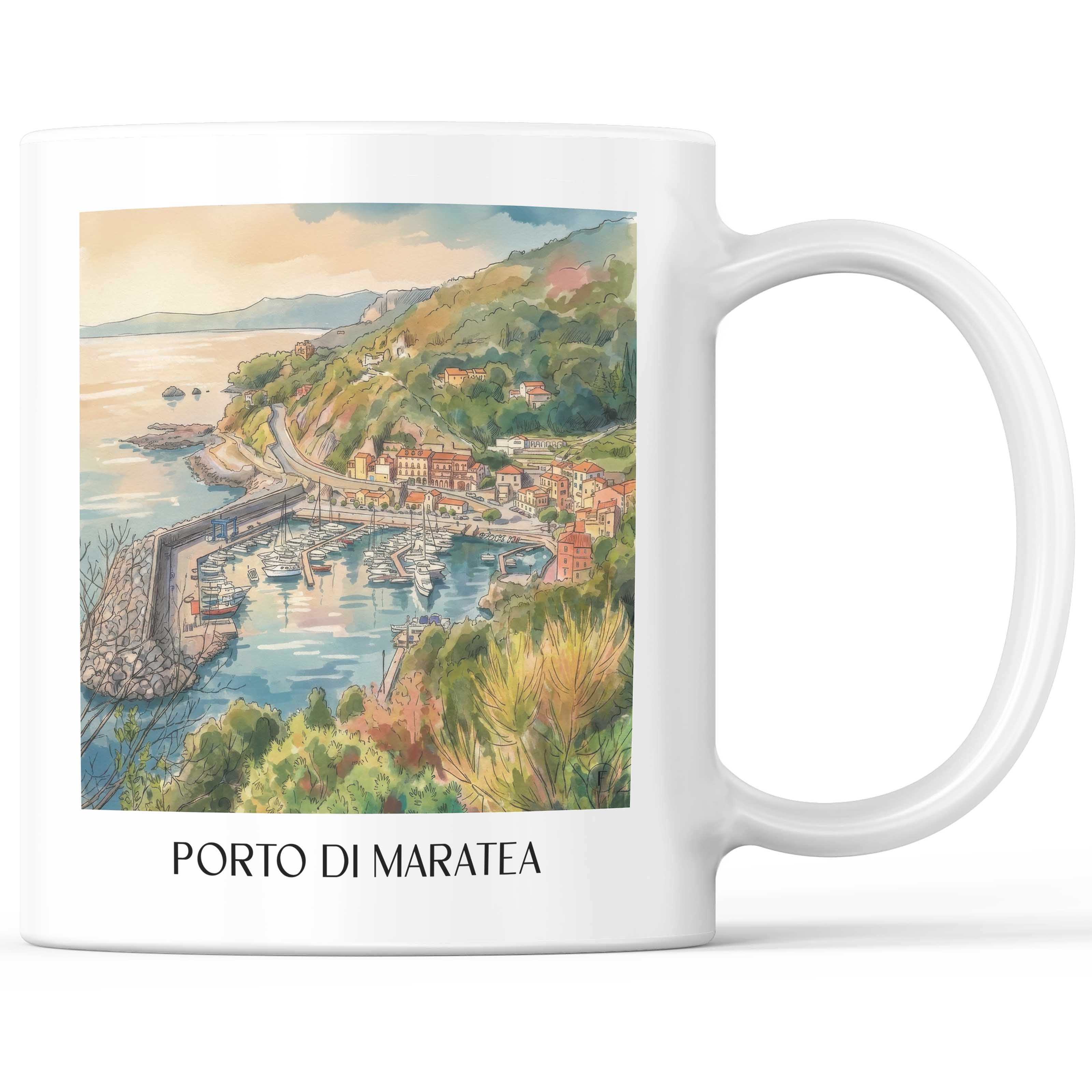 Porto di Maratea Kaffeebecher - Basilikata - Italien Becher - Kaffeetasse im Aquarell Stil