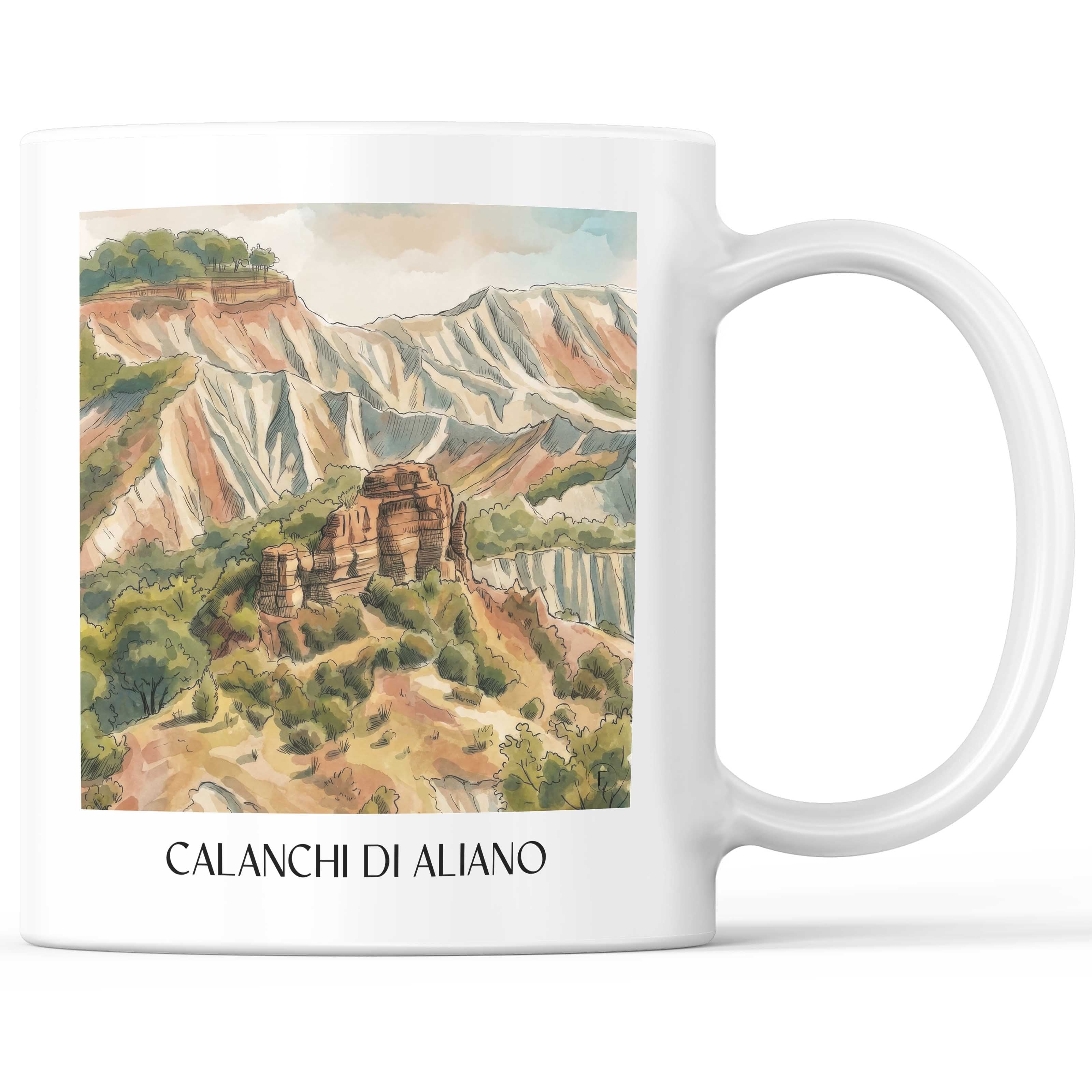 Calanchi di Aliano Kaffeebecher - Basilikata - Italien Becher - Kaffeetasse im Aquarell Stil
