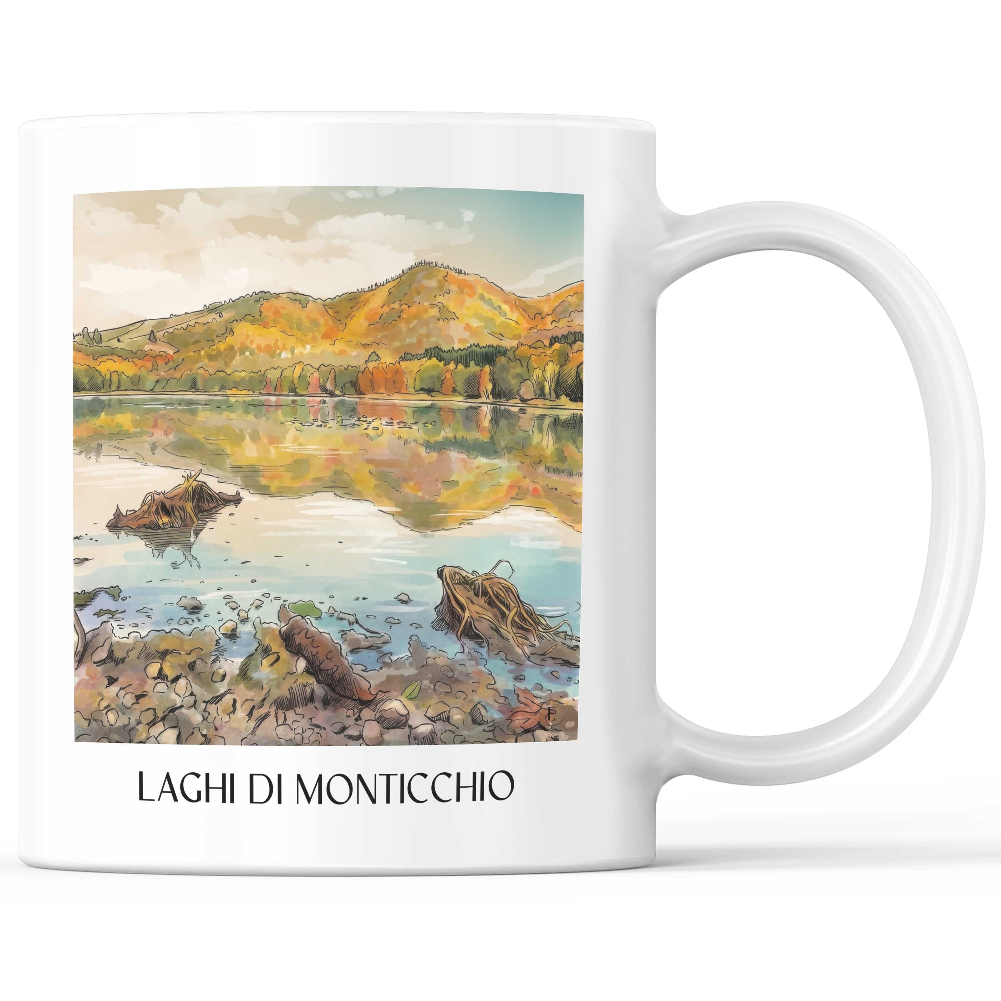 Laghi di Monticchio Kaffeebecher - Basilikata - Italien Becher - Kaffeetasse im Aquarell Stil