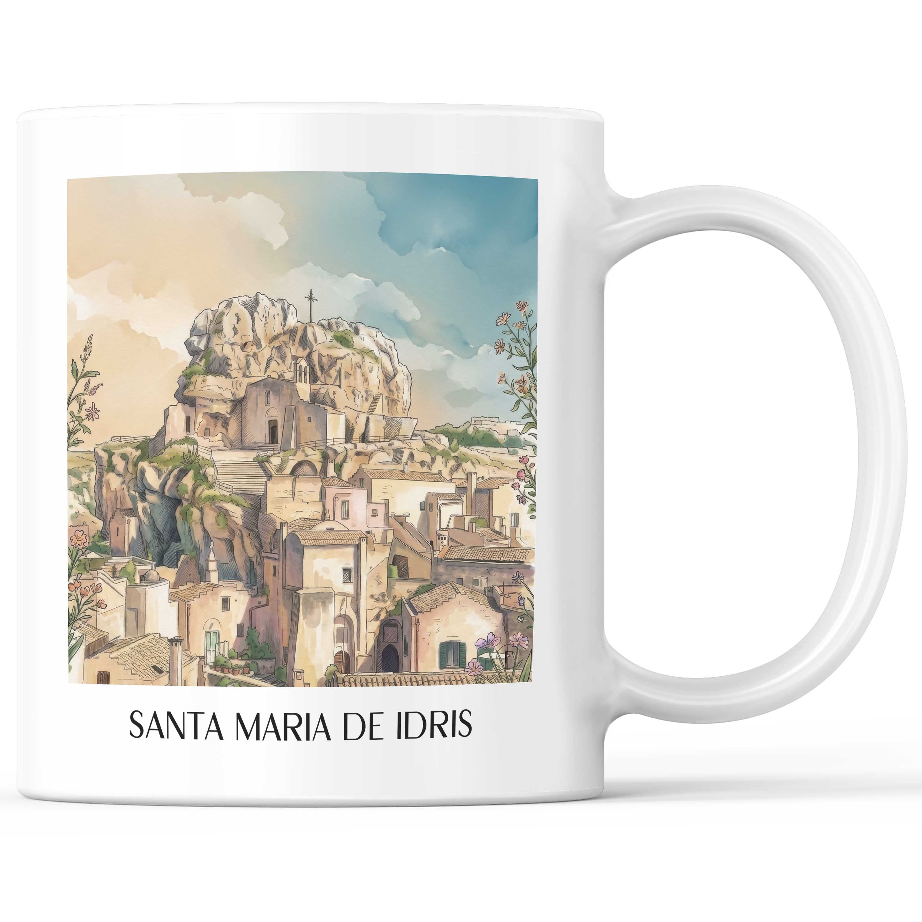 Santa Maria de Idris Kaffeebecher - Matera - Italien Becher - Kaffeetasse im Aquarell Stil