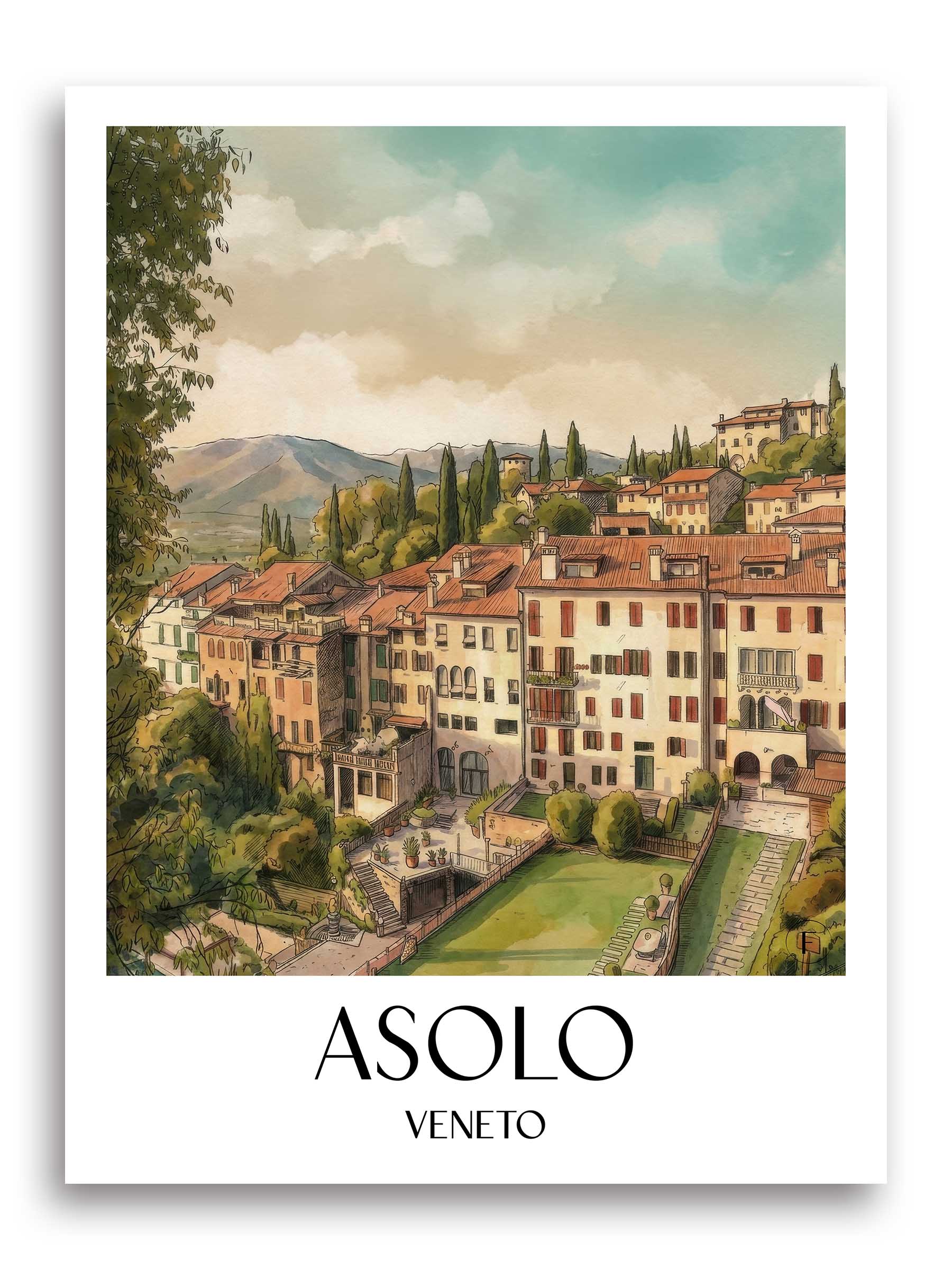 Asolo Poster - Venetien - Italien Kunstdruck - Aquarell von A4 bis A1