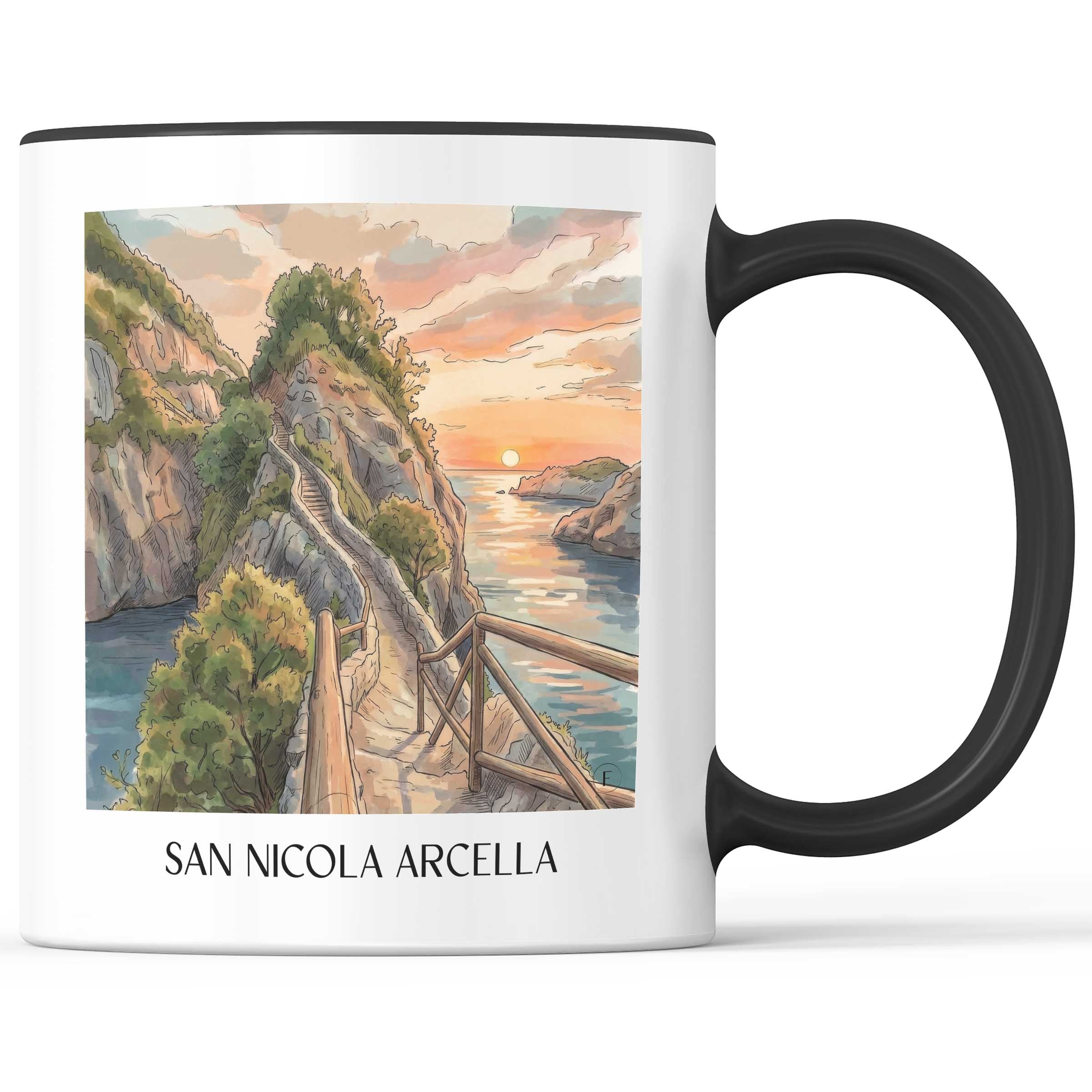 San Nicola Arcella Kaffeebecher - Kalabrien - Italien Becher - Kaffeetasse im Aquarell Stil