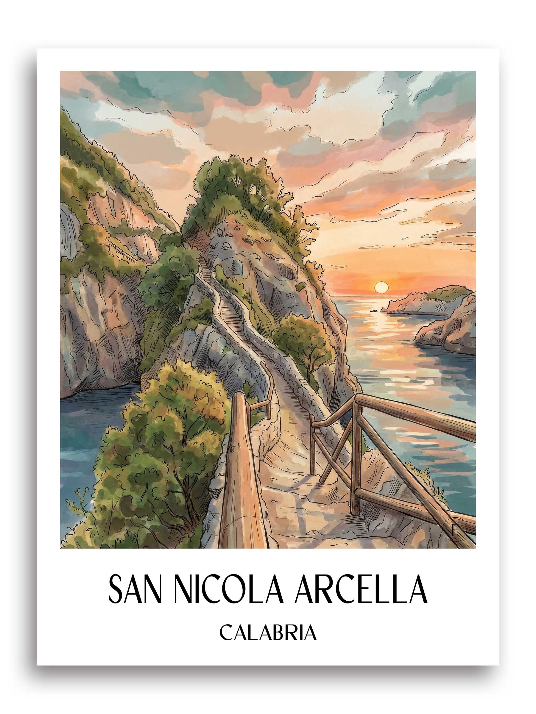 San Nicola Arcella Poster - Kalabrien - Italien Kunstdruck - Aquarell von A4 bis A1