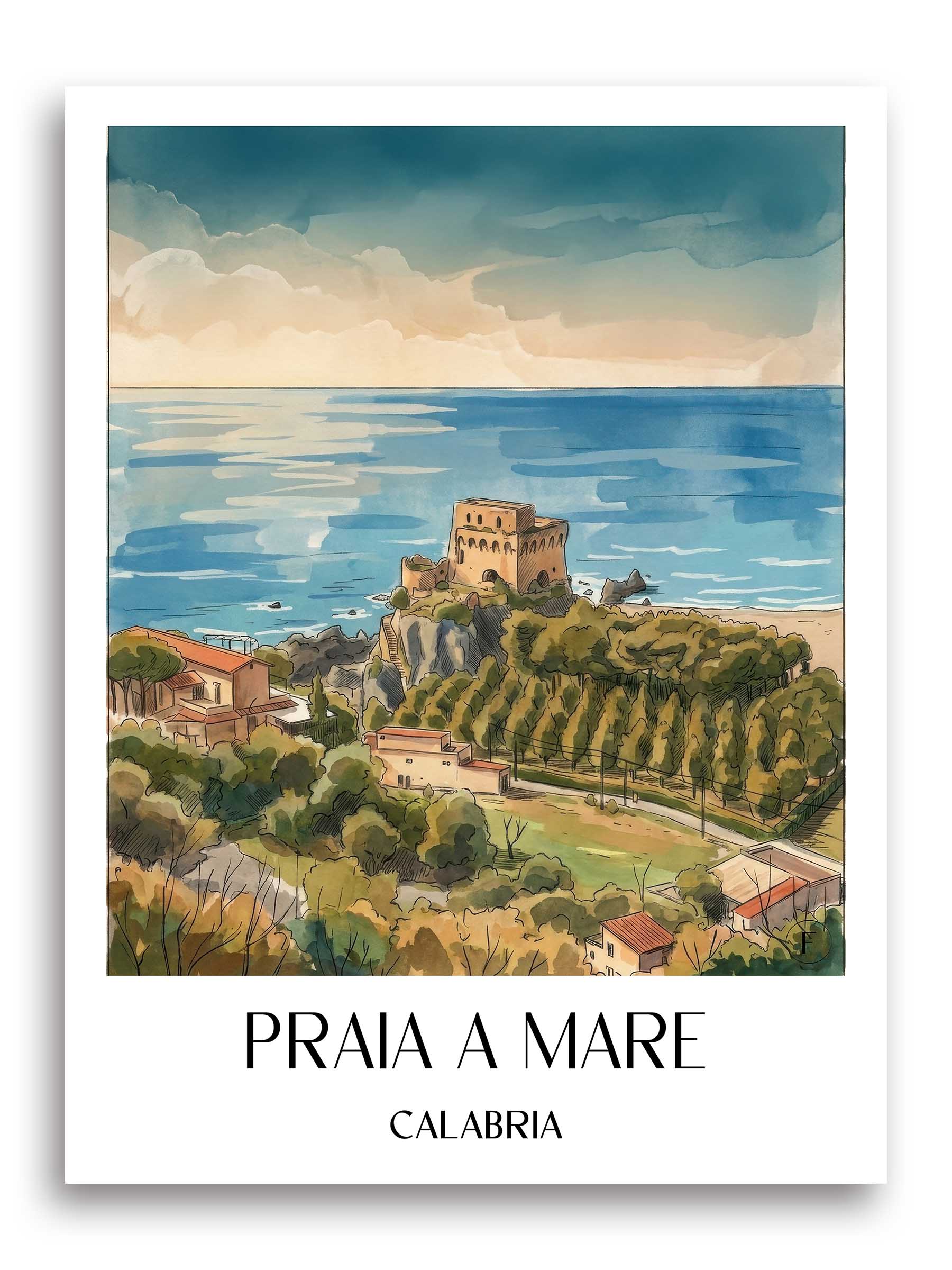 Praia a Mare Poster - Kalabrien - Italien Kunstdruck - Aquarell von A4 bis A1