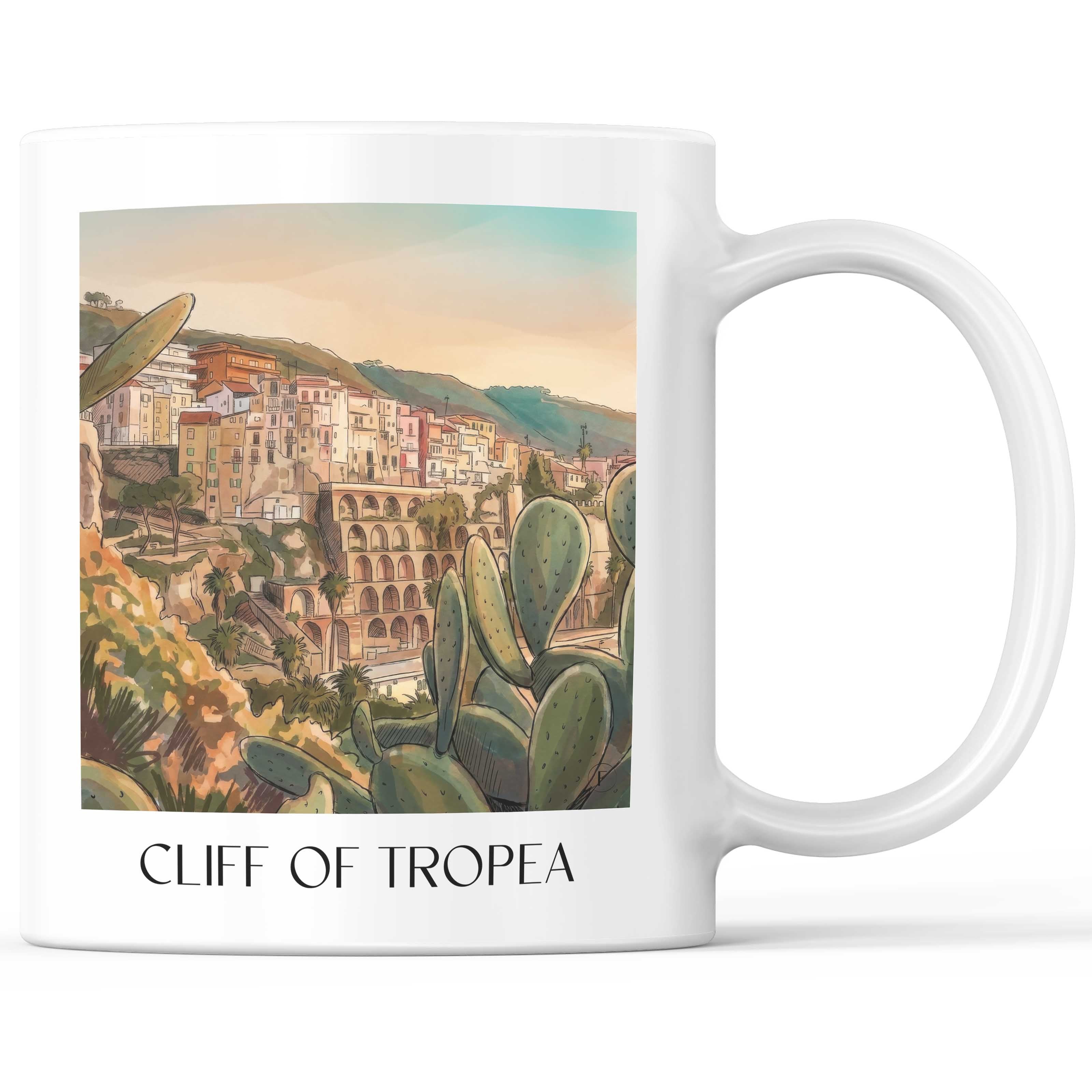 Klippe von Tropea Kaffeebecher - Kalabrien - Italien Becher - Kaffeetasse im Aquarell Stil