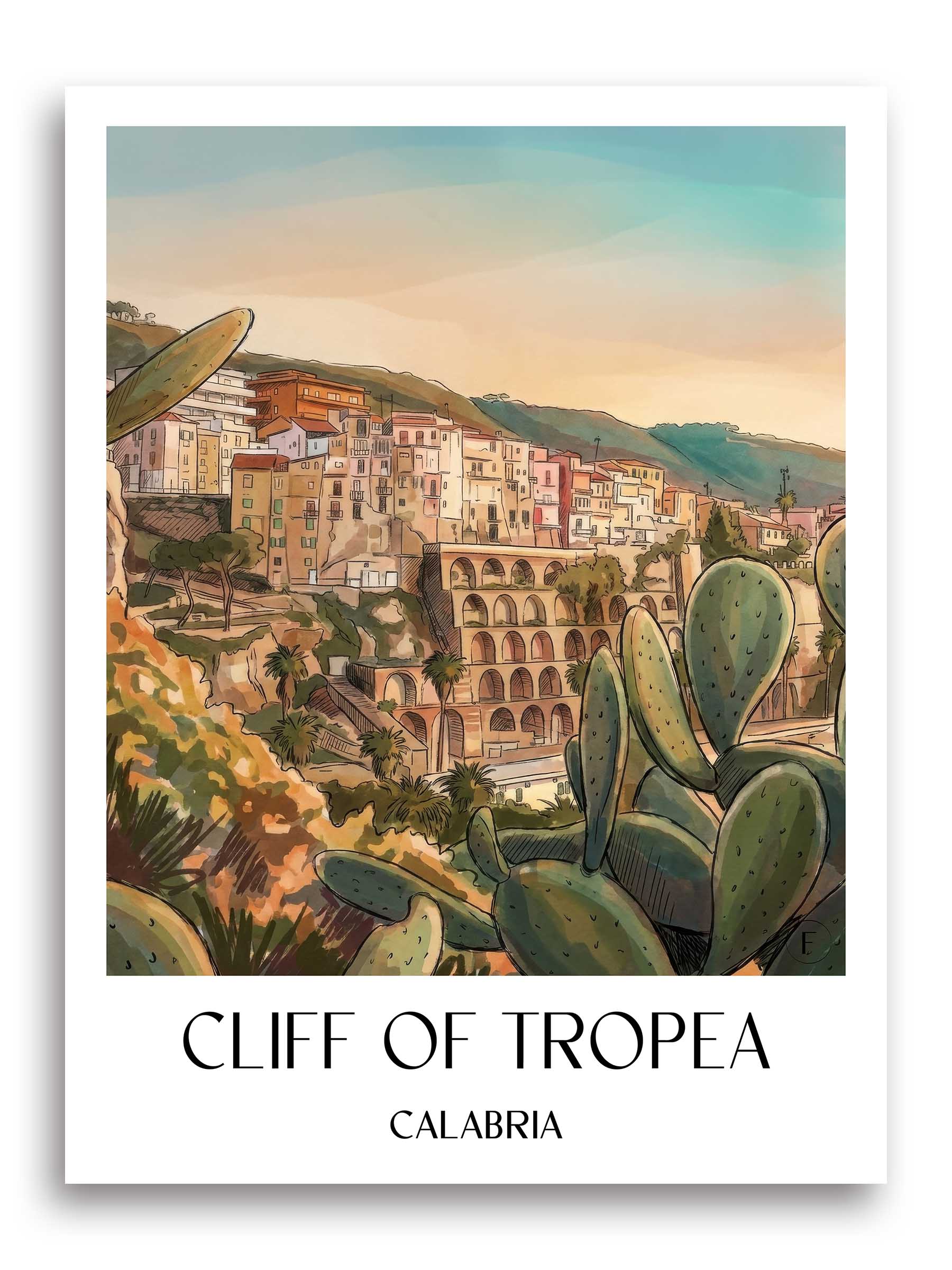 Klippe von Tropea Poster - Kalabrien - Italien Kunstdruck - Aquarell von A4 bis A1