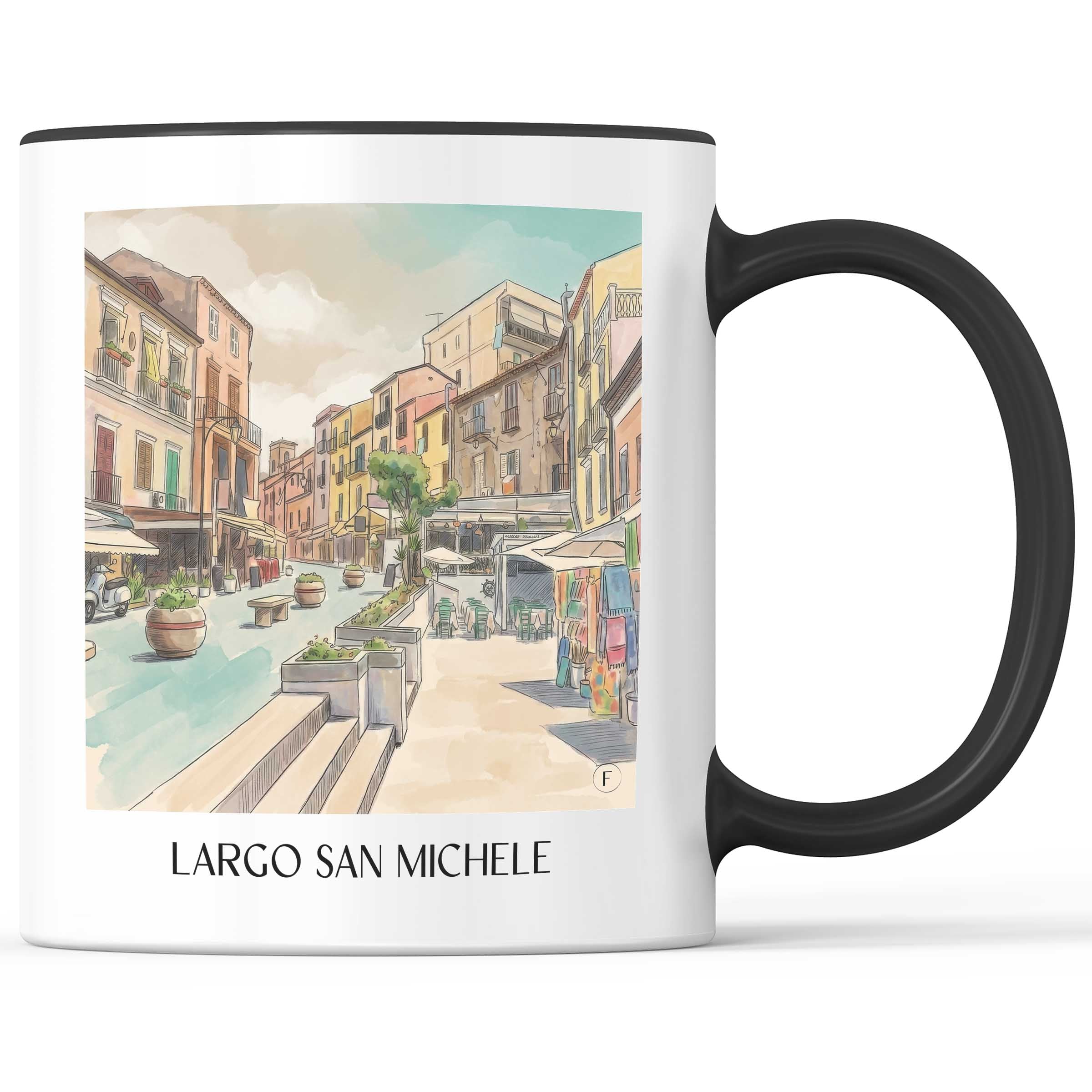 Largo San Michele Kaffeebecher - Tropea - Italien Becher - Kaffeetasse im Aquarell Stil
