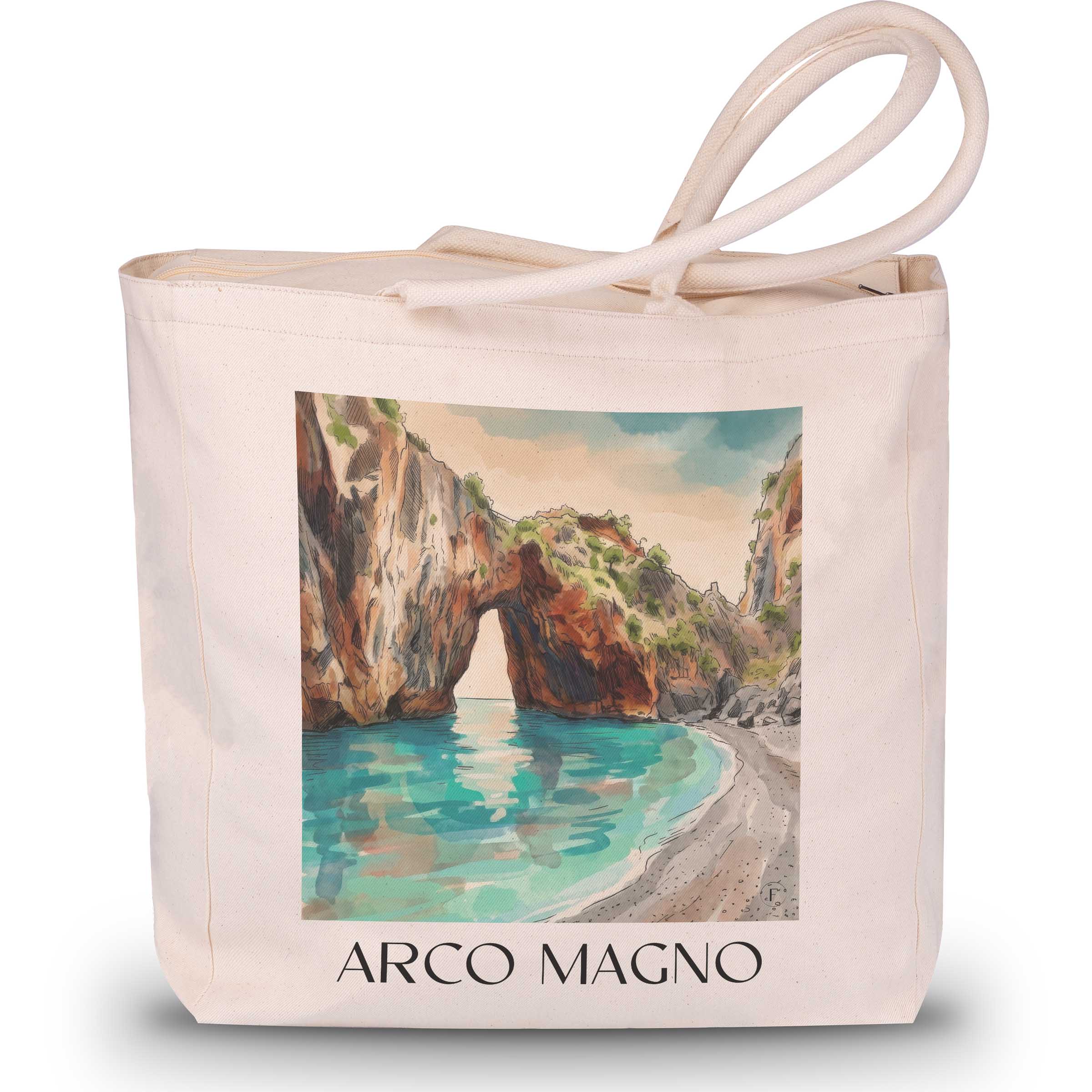 Arco Magno Shopping Tasche - San Nicola Arcella - Italien Tote Bag - Einkaufstasche im Aquarell Stil