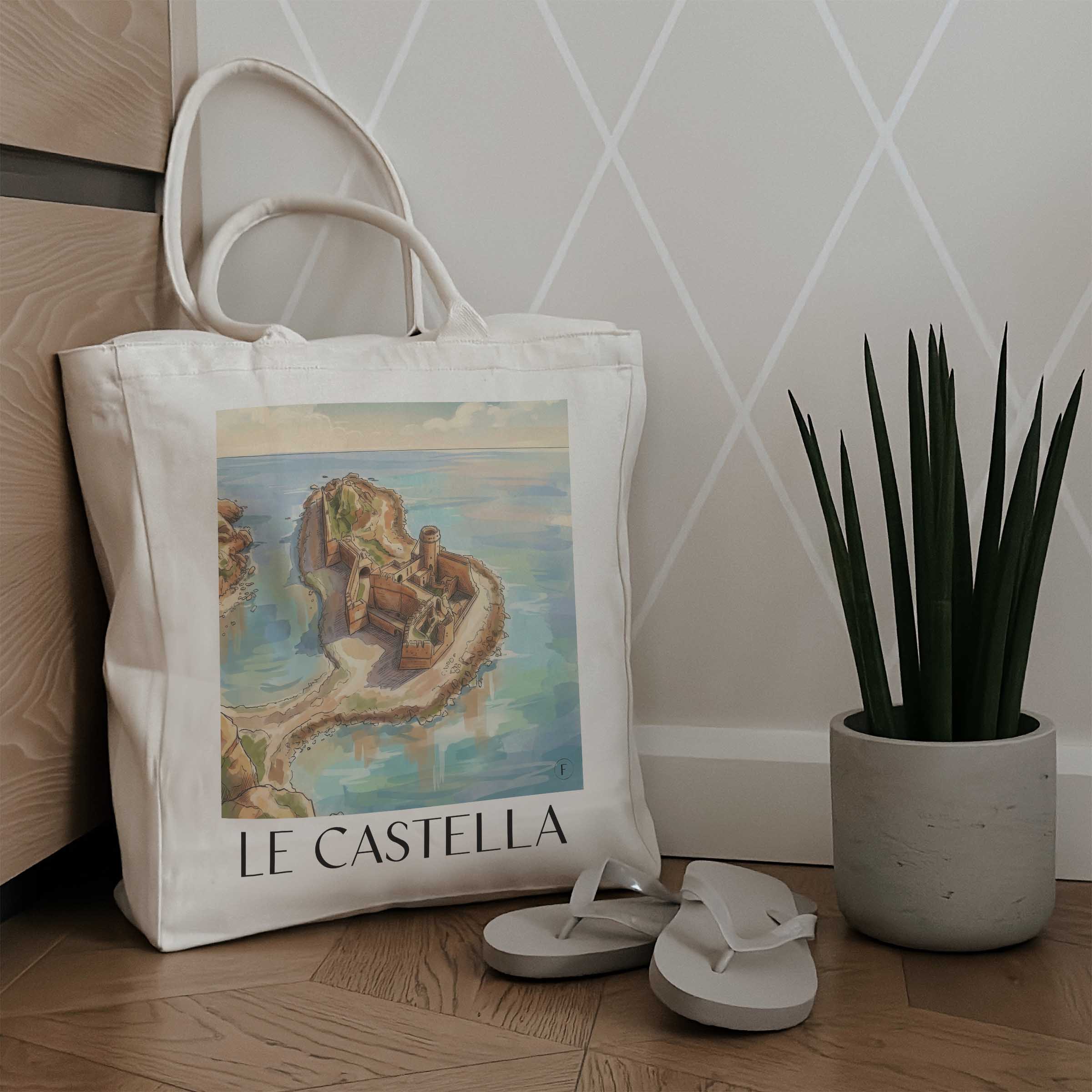 le-castella-kalabrien-italien-einkaufstasche-aquarell