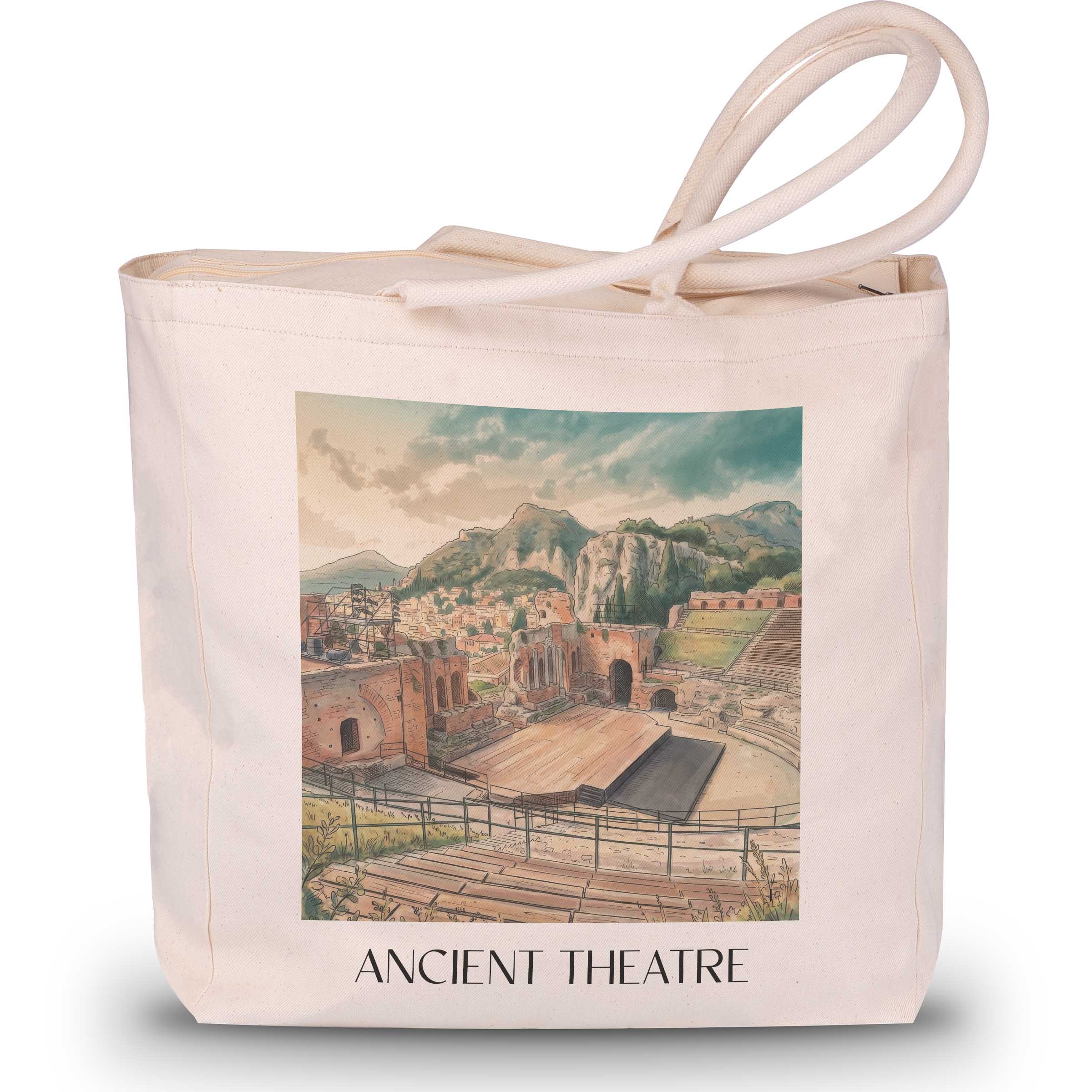 Antikes Theater Shopping Tasche - Taormina - Italien Tote Bag - Einkaufstasche im Aquarell Stil