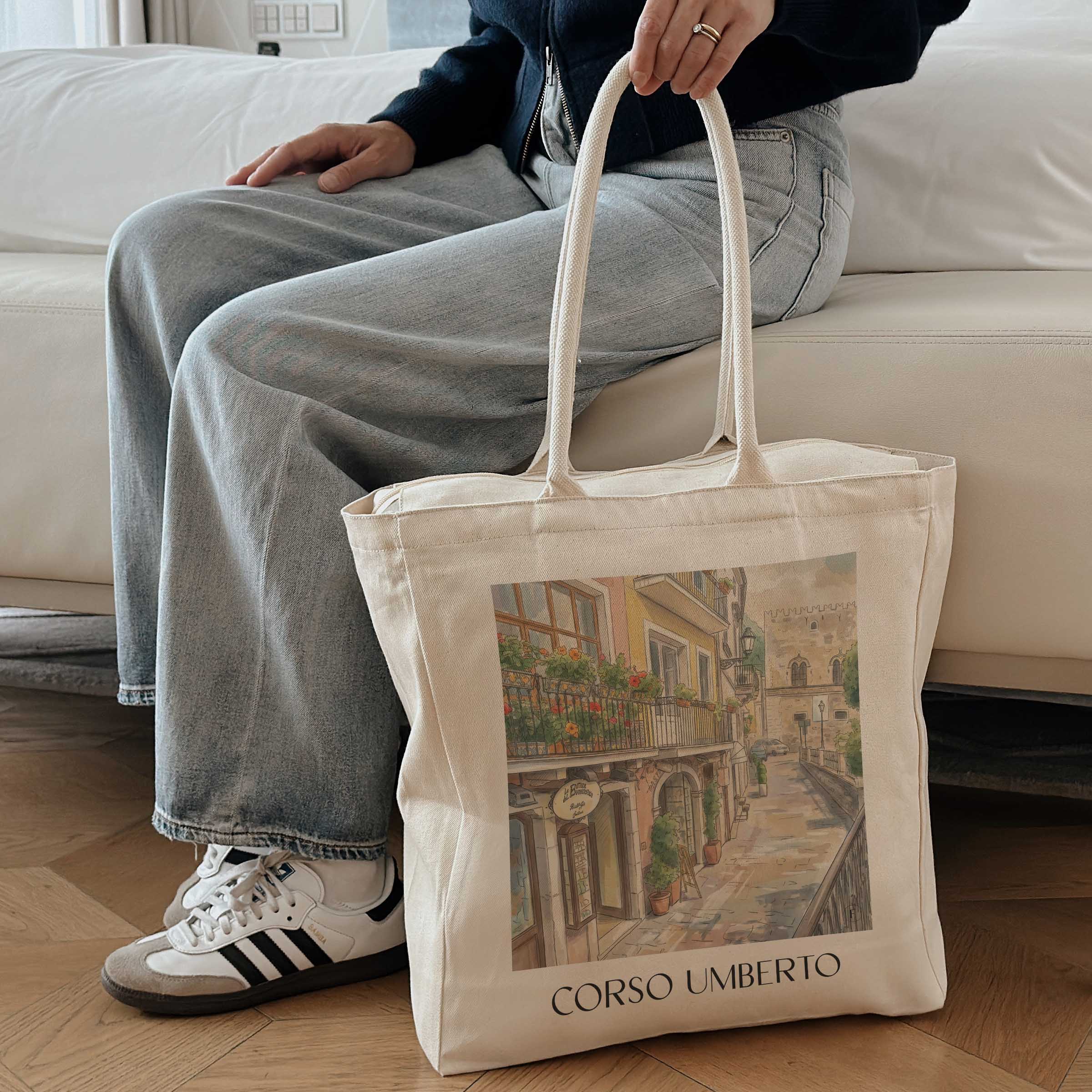 corso-umberto-taormina-italien-einkaufstasche-aquarell