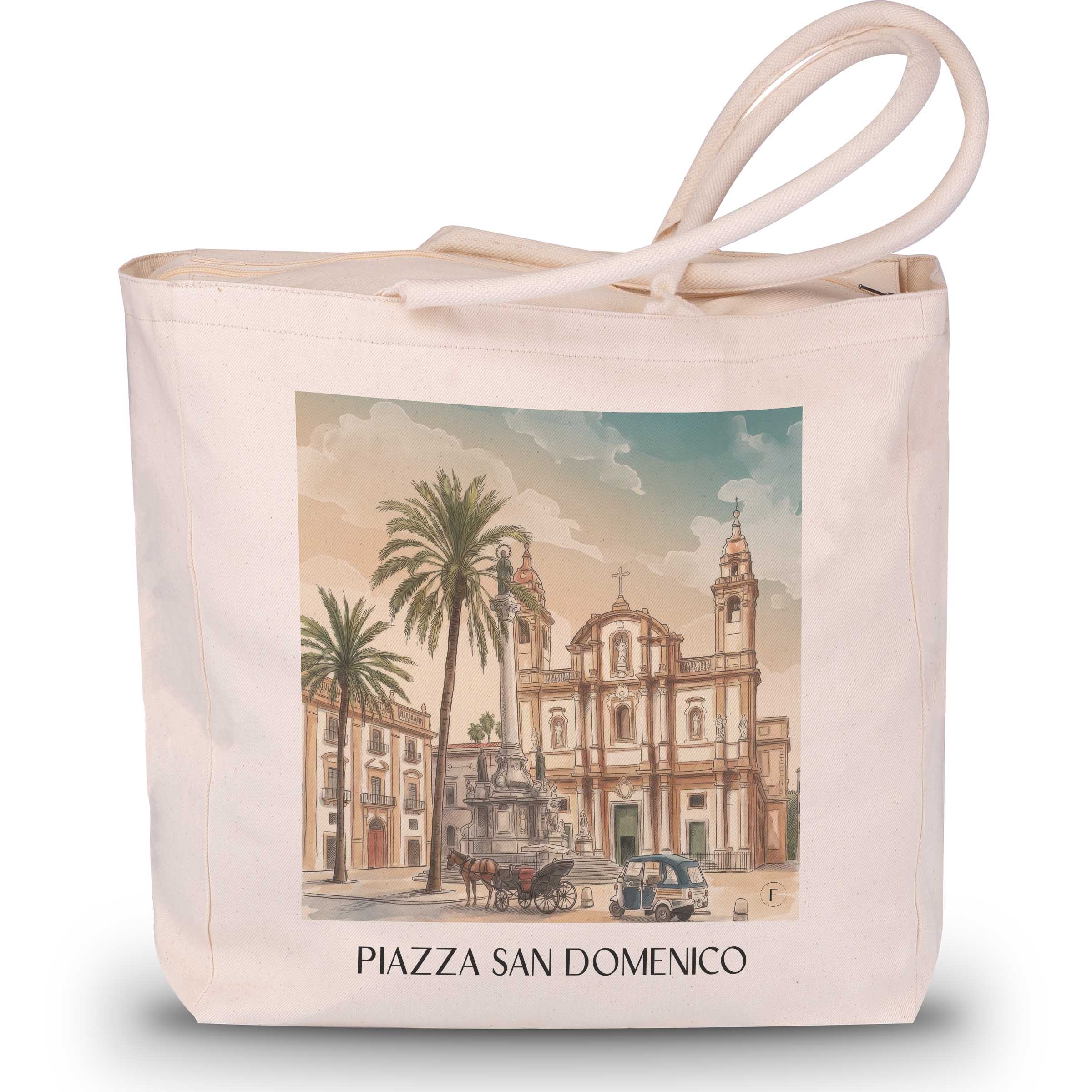 Piazza San Domenico Shopping Tasche - Palermo - Italien Tote Bag - Einkaufstasche im Aquarell Stil