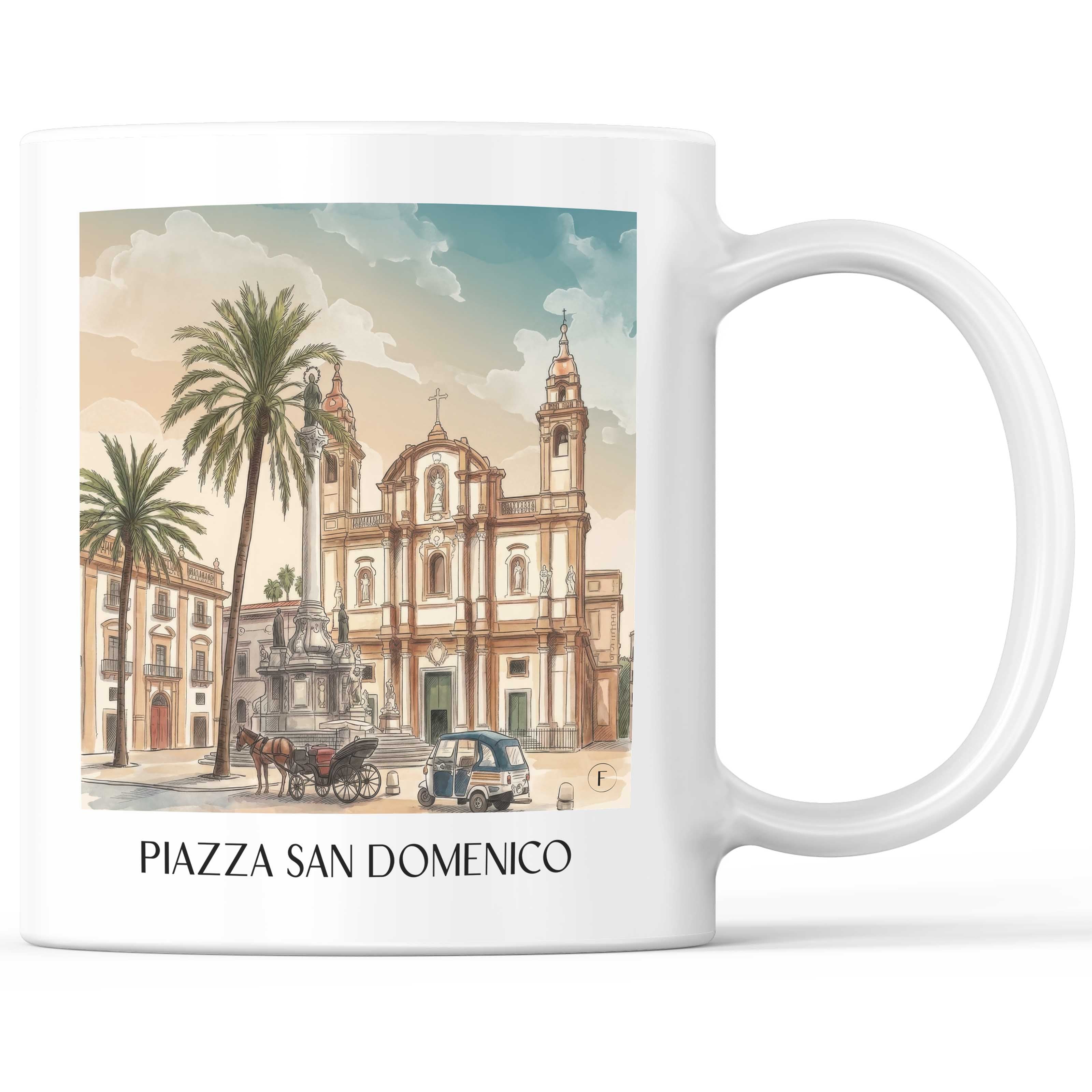 Piazza San Domenico Kaffeebecher - Palermo - Italien Becher - Kaffeetasse im Aquarell Stil