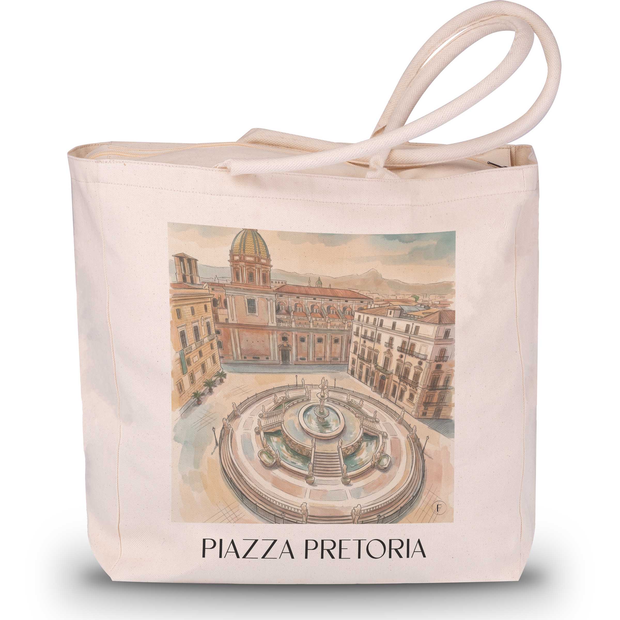 Piazza Pretoria Shopping Tasche - Palermo - Italien Tote Bag - Einkaufstasche im Aquarell Stil