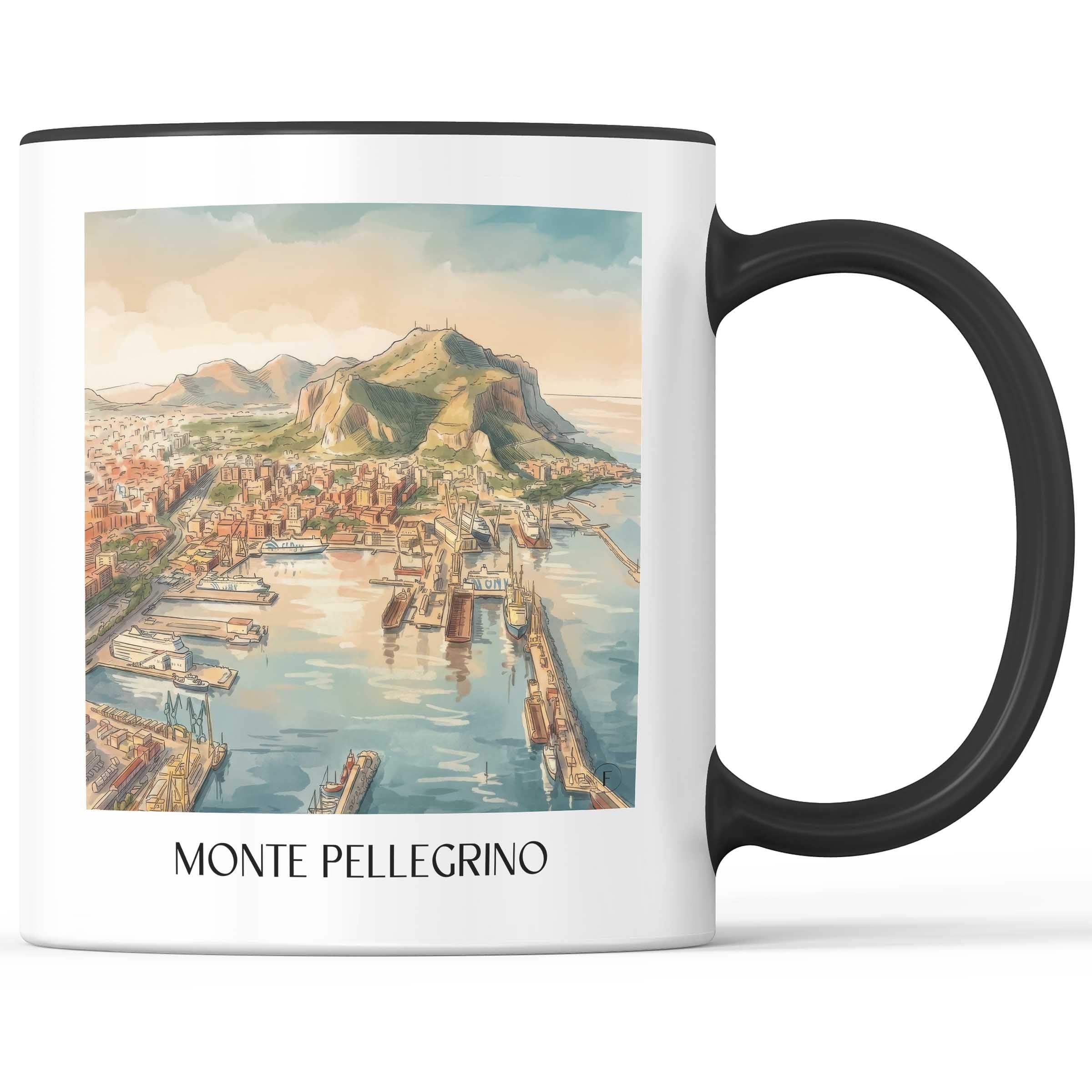 Monte Pellegrino Kaffeebecher - Palermo - Italien Becher - Kaffeetasse im Aquarell Stil