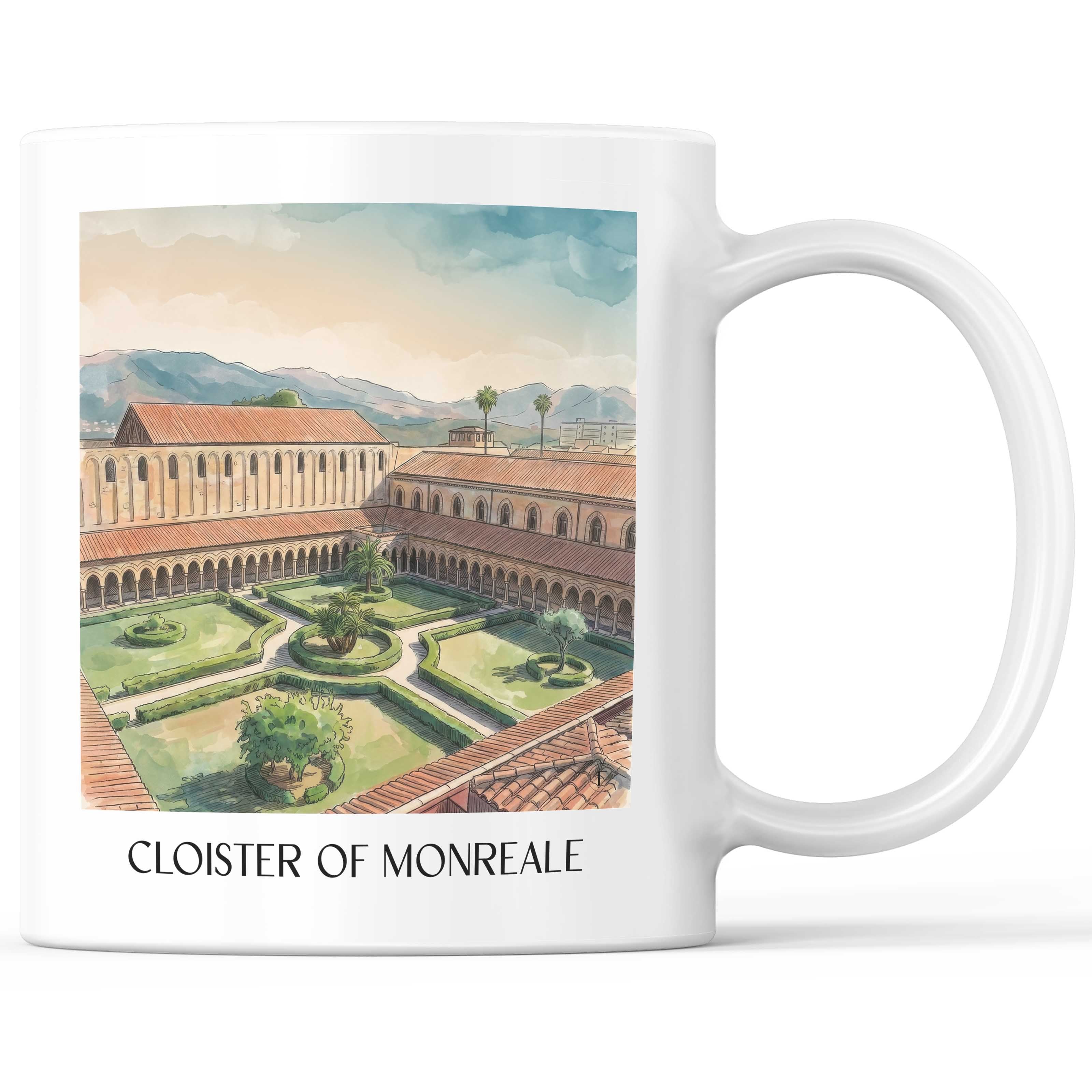 Kreuzgang von Monreale Kaffeebecher - Sizilien - Italien Becher - Kaffeetasse im Aquarell Stil