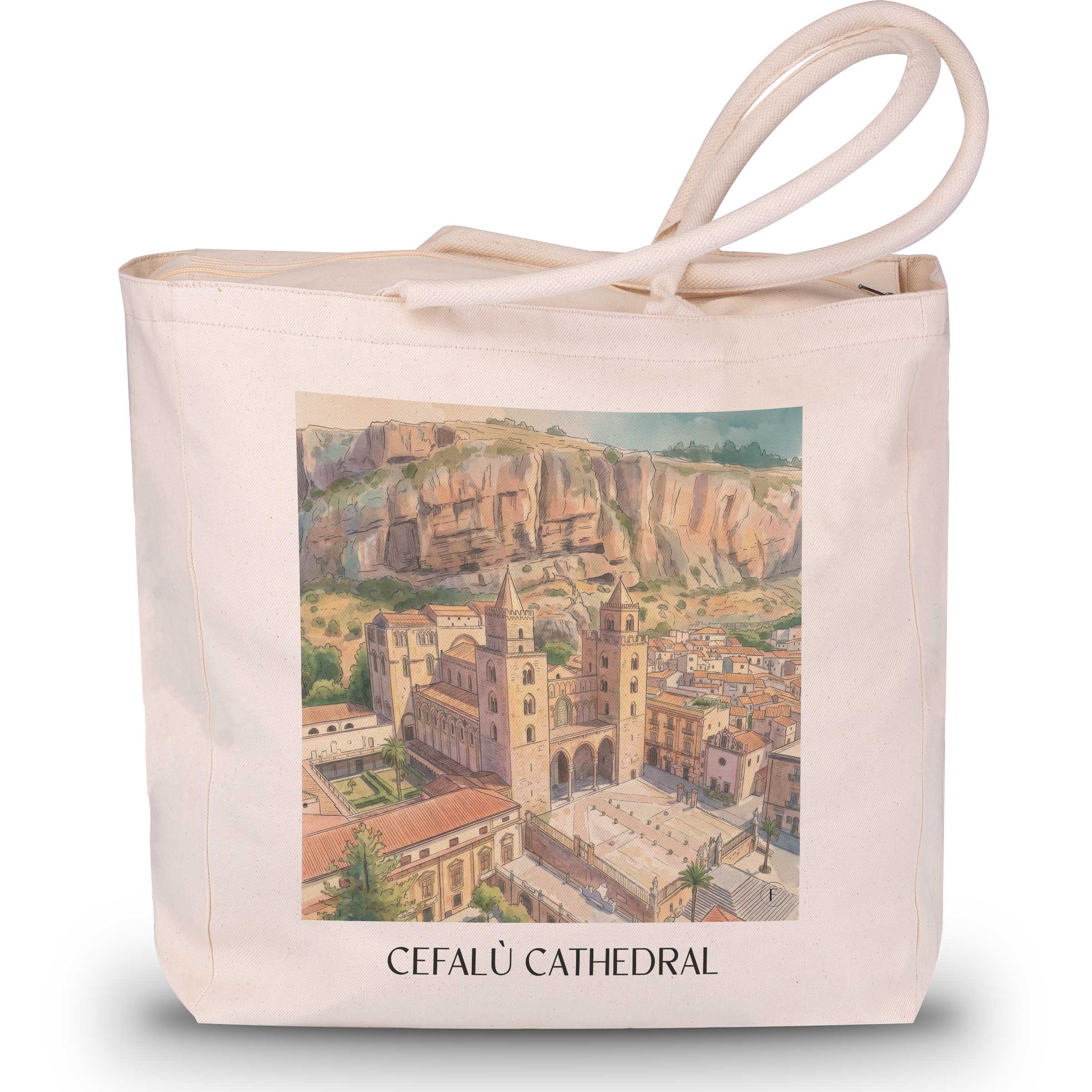 Kathedrale von Cefalù Shopping Tasche - Sizilien - Italien Tote Bag - Einkaufstasche im Aquarell Stil