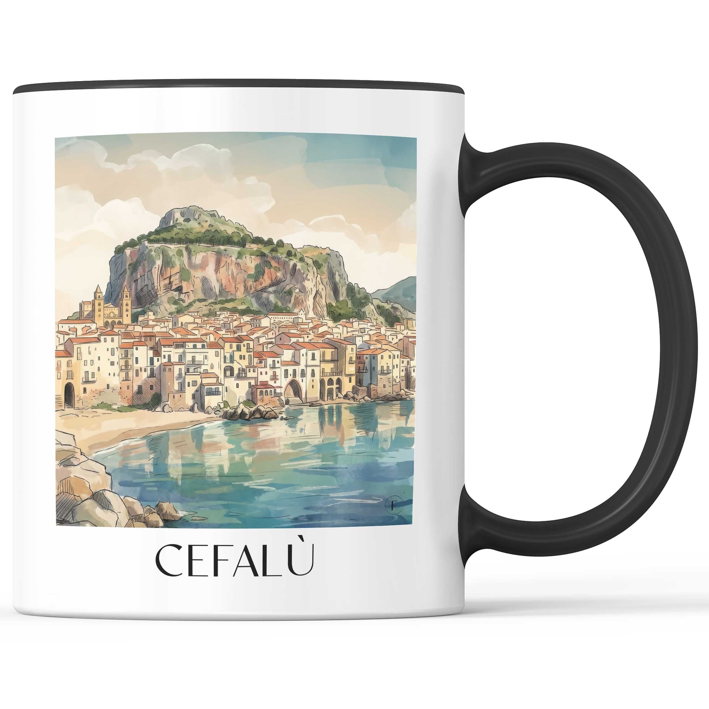 Cefalù Kaffeebecher - Sizilien - Italien Becher - Kaffeetasse im Aquarell Stil