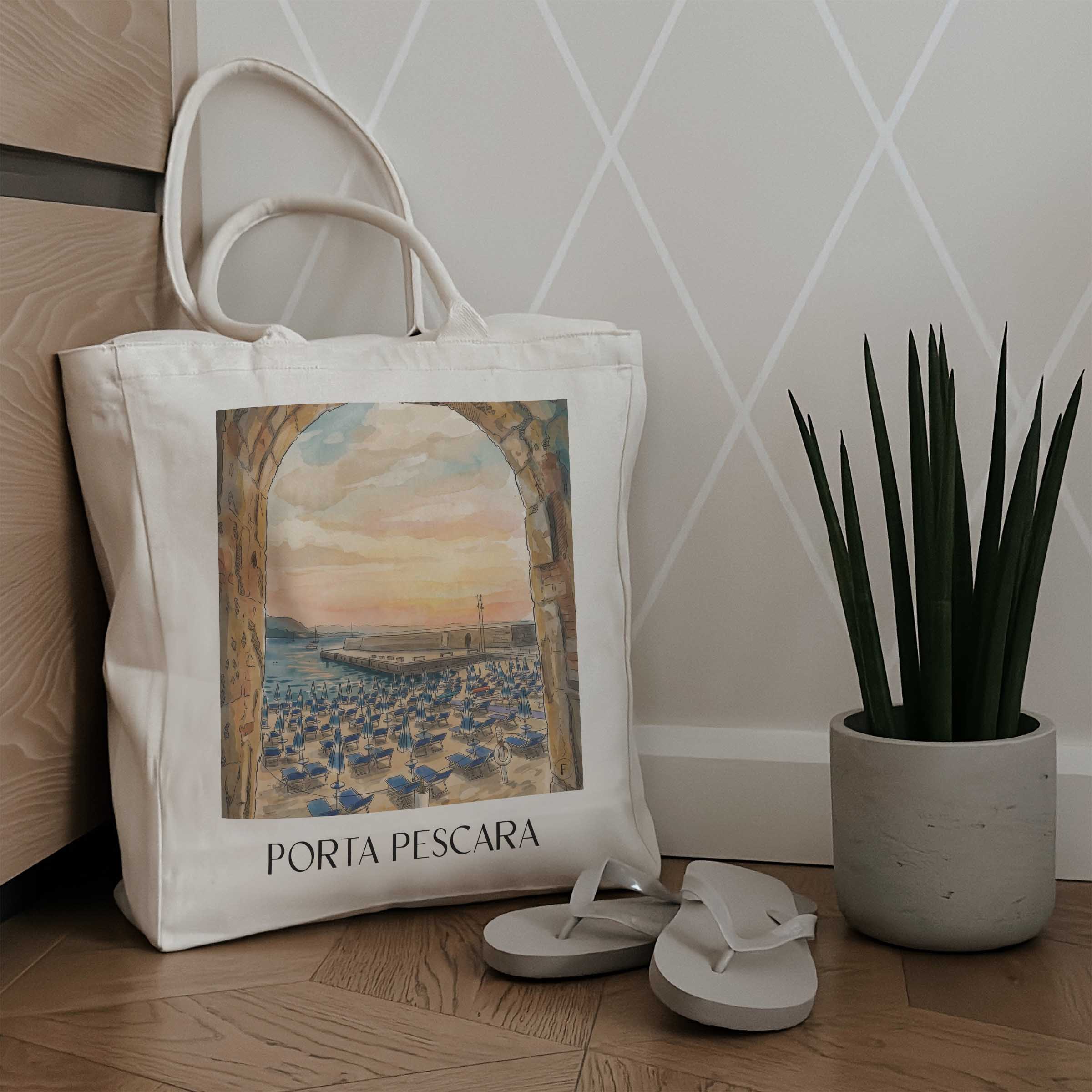 porta-pescara-cefalù-italien-einkaufstasche-aquarell
