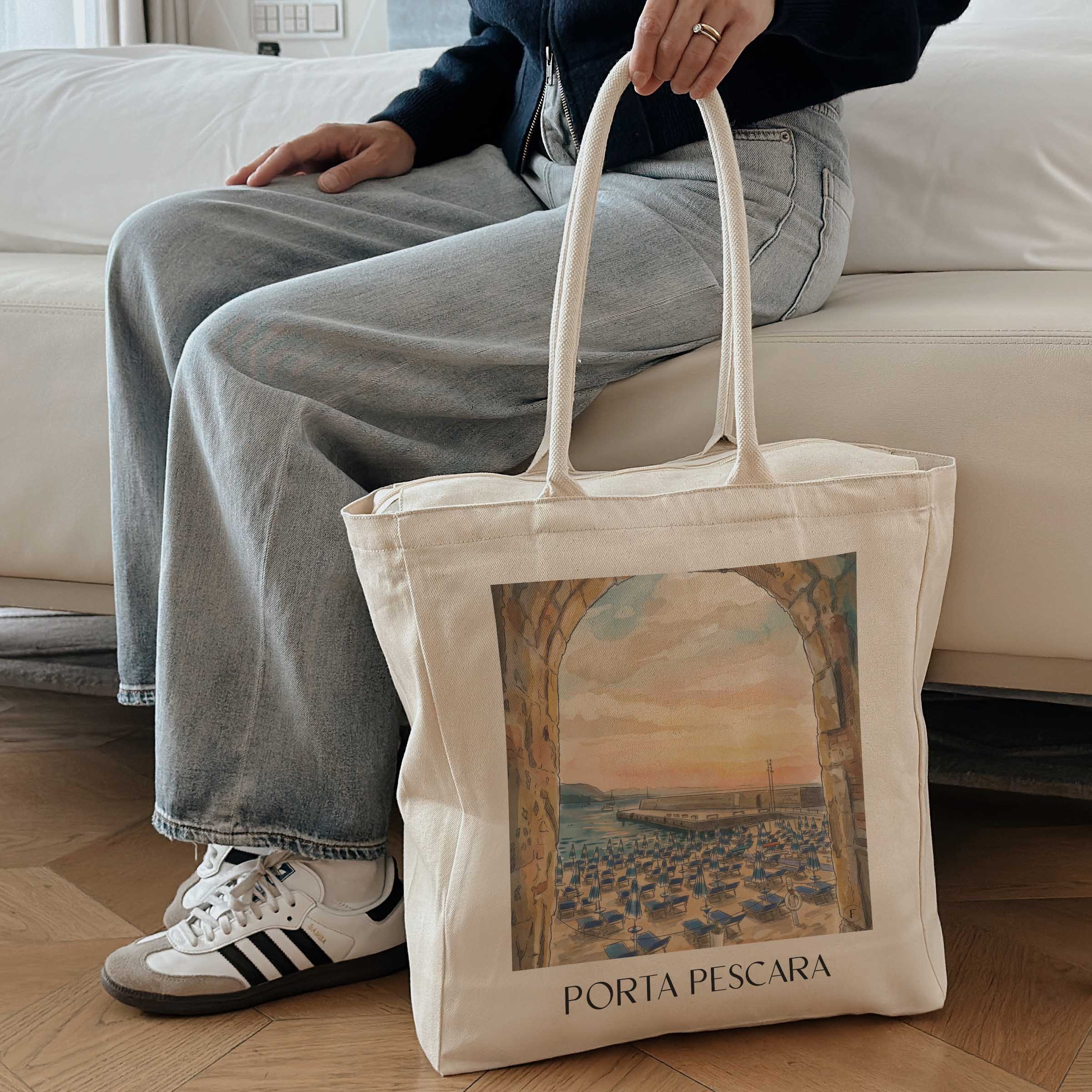 porta-pescara-cefalù-italien-einkaufstasche-aquarell