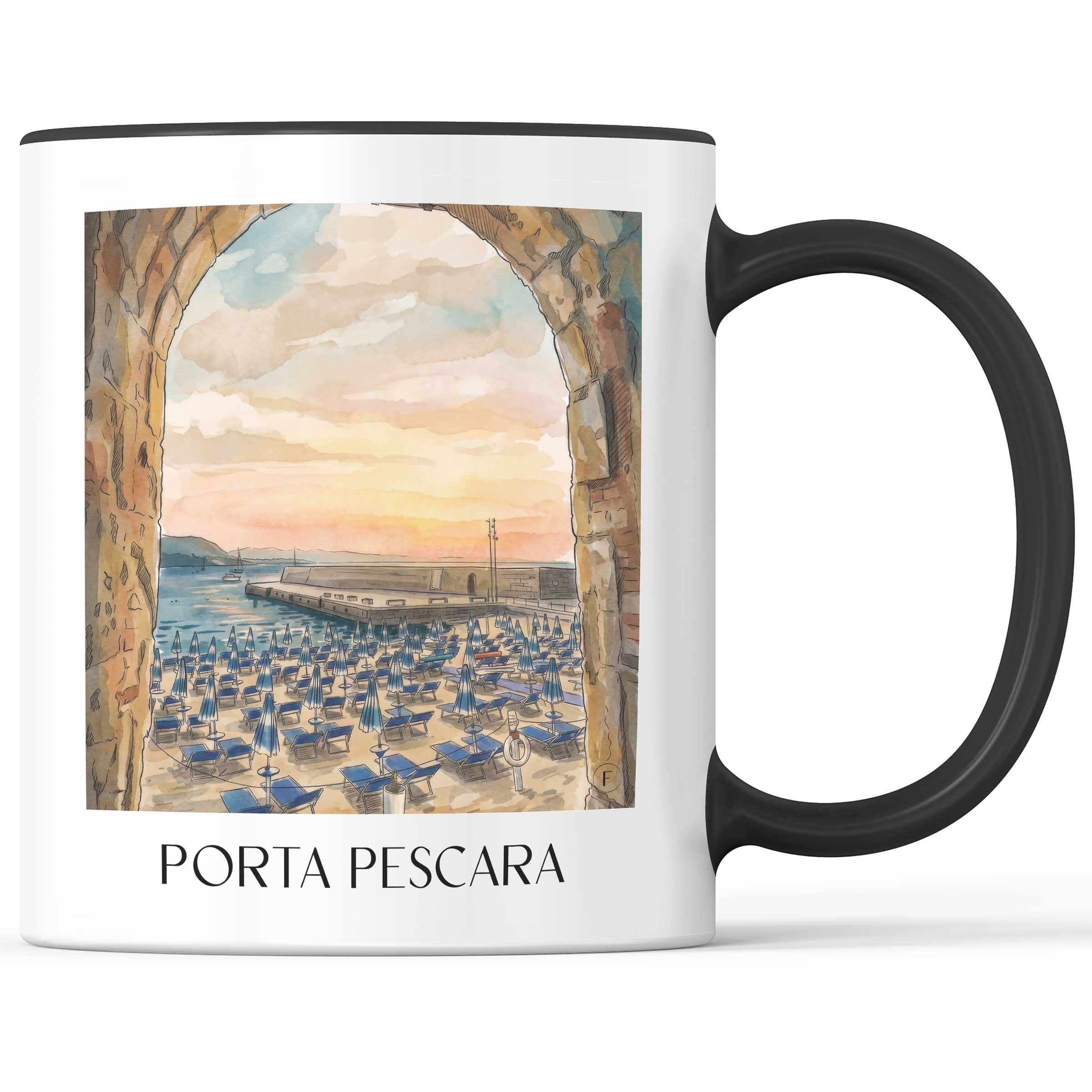 Porta Pescara Kaffeebecher - Cefalù - Italien Becher - Kaffeetasse im Aquarell Stil