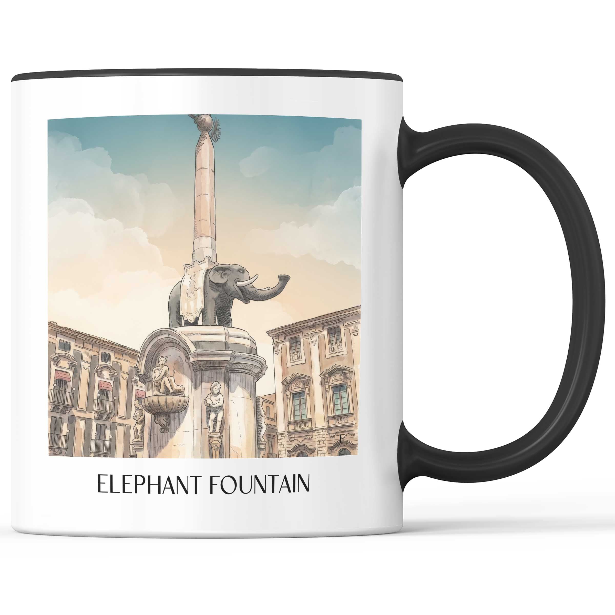 Elefantenbrunnen Kaffeebecher - Catania - Italien Becher - Kaffeetasse im Aquarell Stil