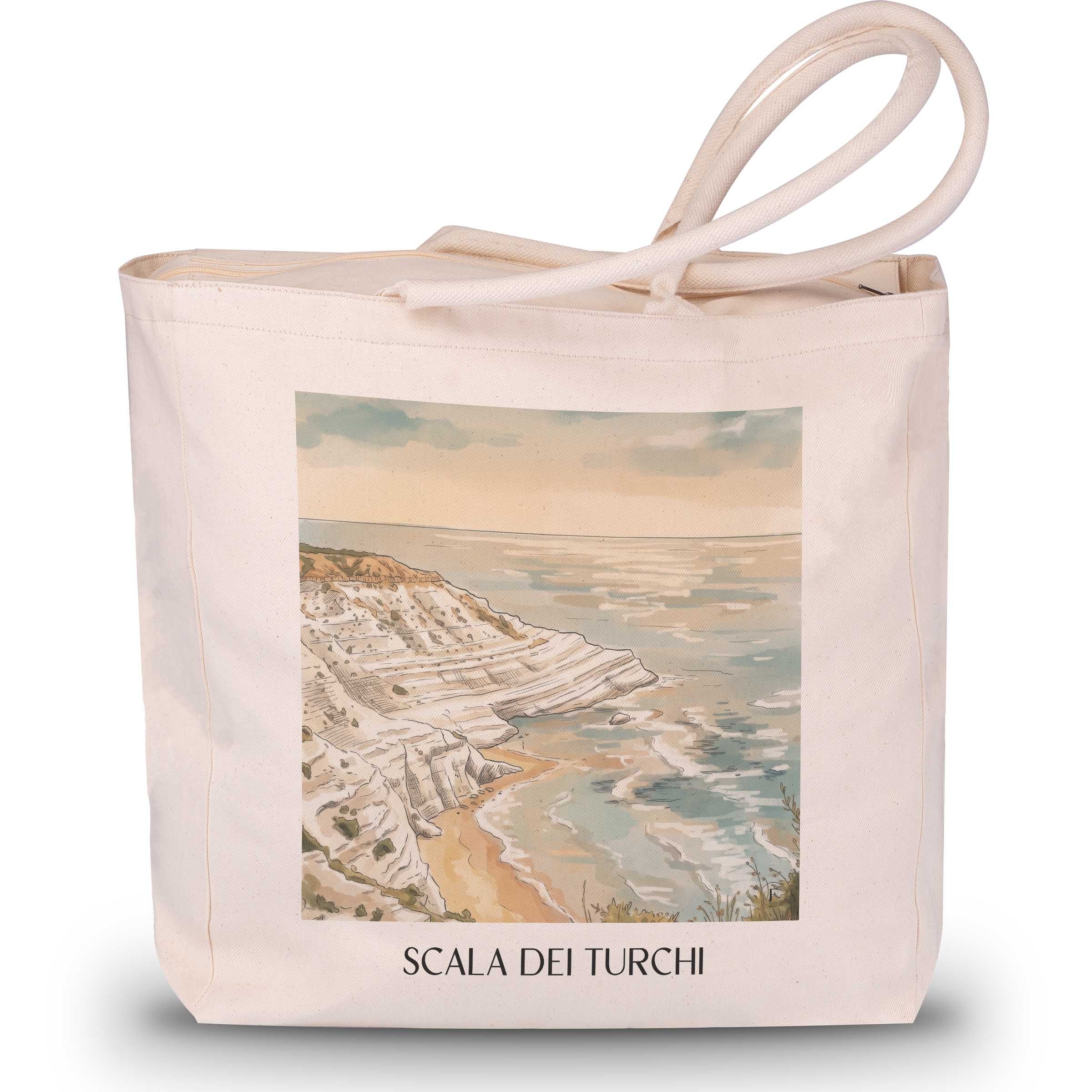 Scala dei Turchi Shopping Tasche - Sizilien - Italien Tote Bag - Einkaufstasche im Aquarell Stil
