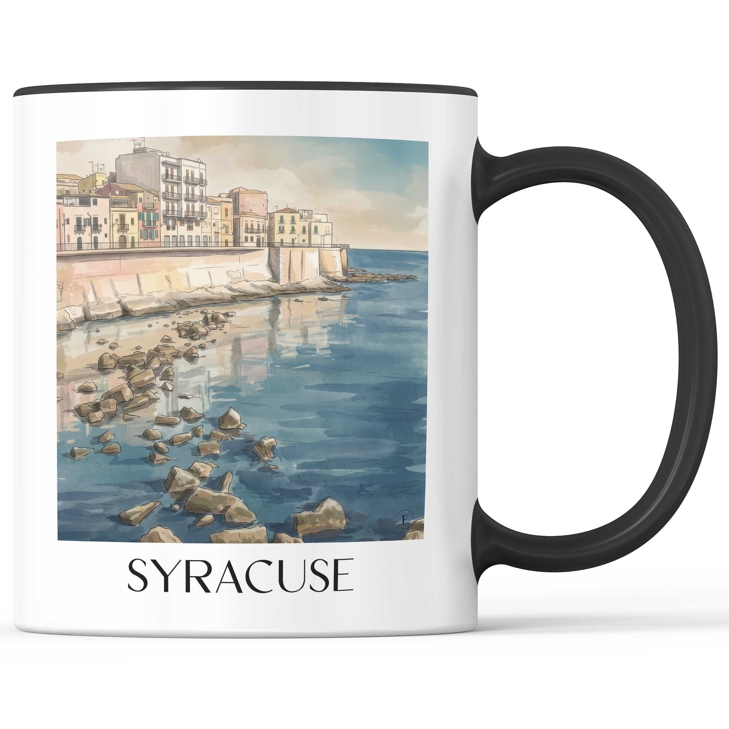 Syrakus Kaffeebecher - Sizilien - Italien Becher - Kaffeetasse im Aquarell Stil