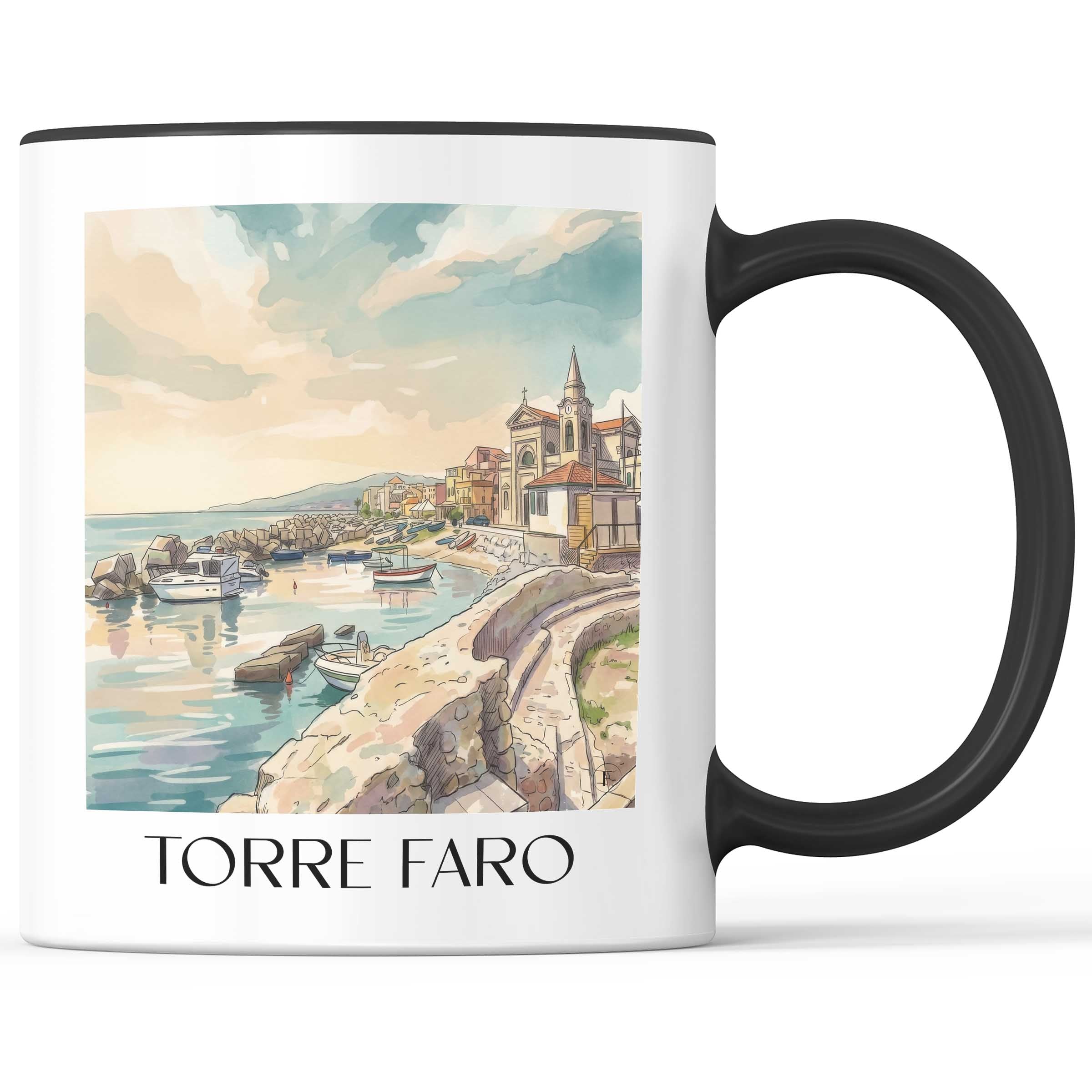 Torre Faro Kaffeebecher - Messina - Italien Becher - Kaffeetasse im Aquarell Stil