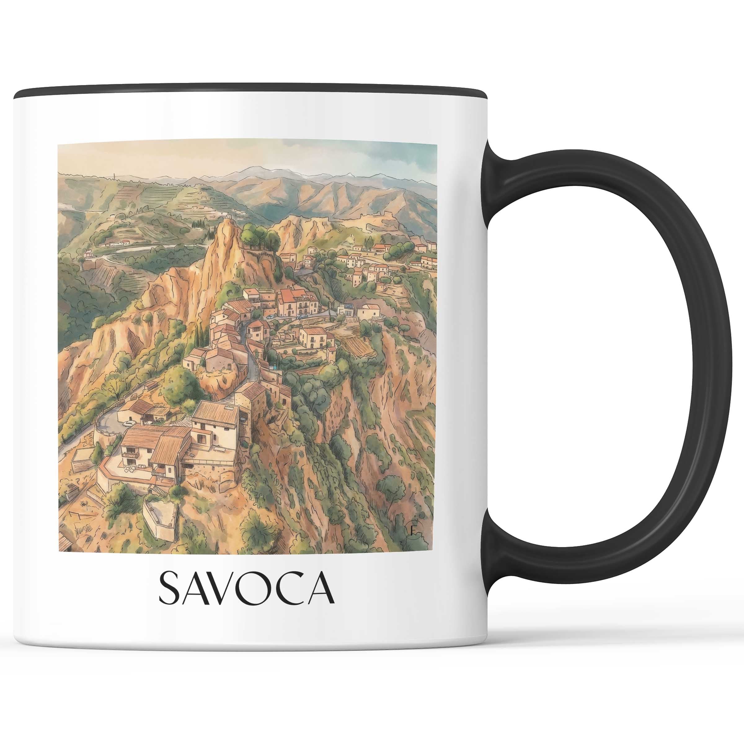Savoca Kaffeebecher - Sizilien - Italien Becher - Kaffeetasse im Aquarell Stil