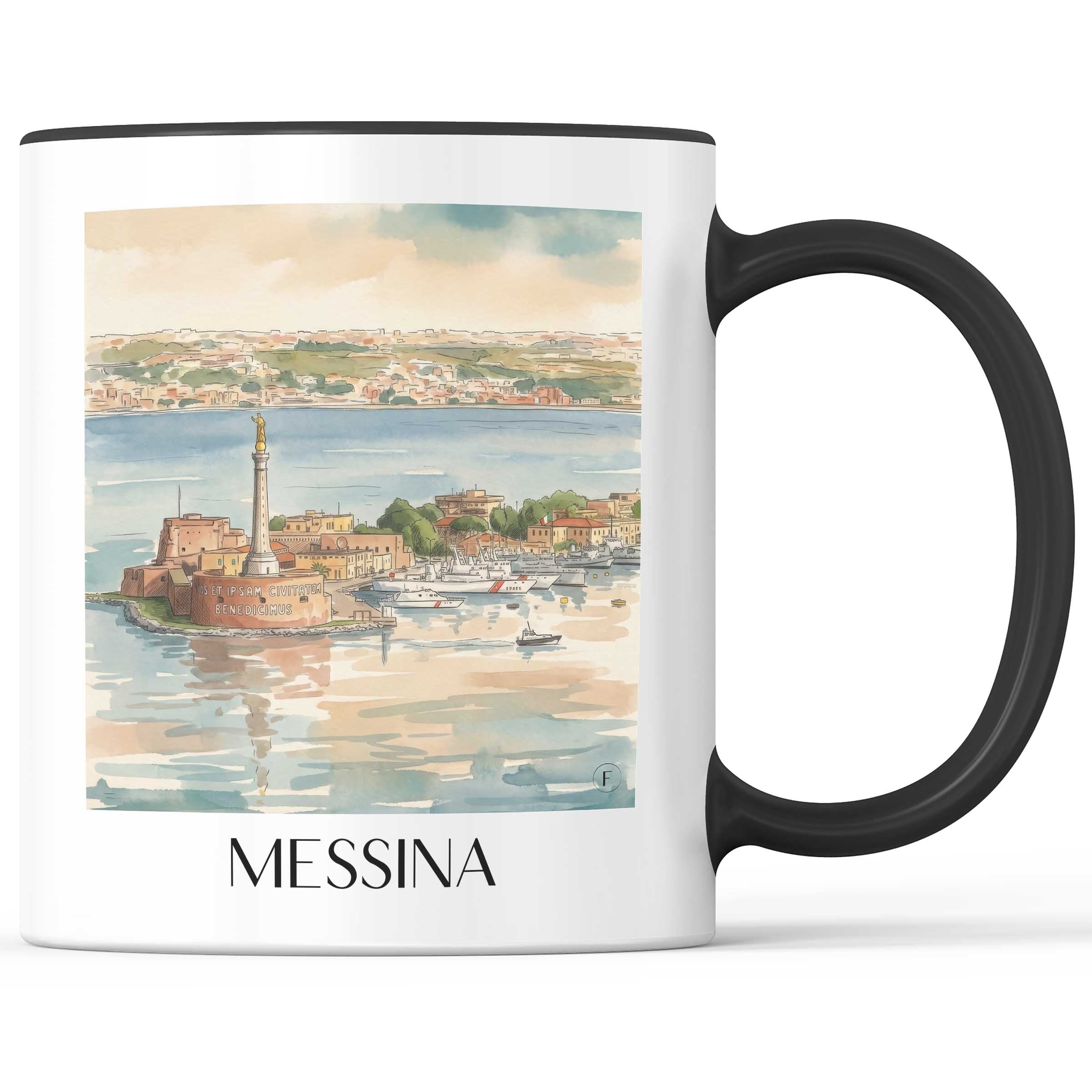 Messina Kaffeebecher - Sizilien - Italien Becher - Kaffeetasse im Aquarell Stil