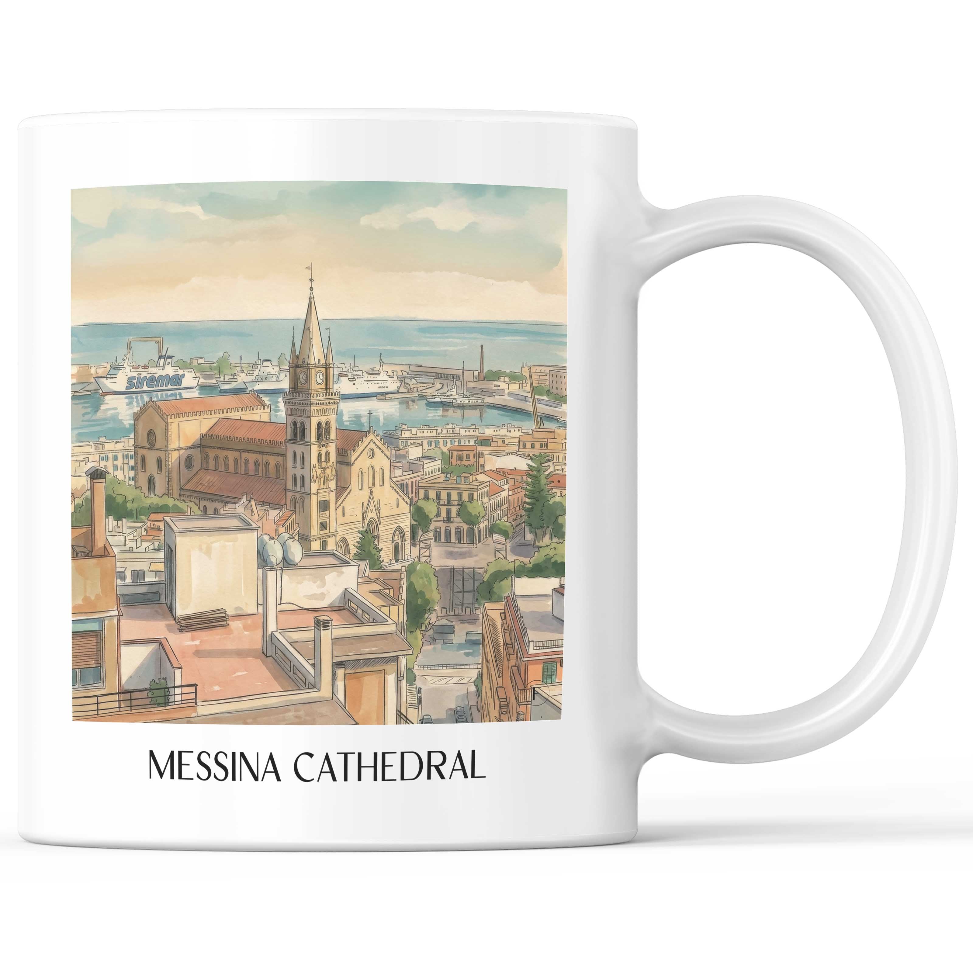Kathedrale von Messina Kaffeebecher - Sizilien - Italien Becher - Kaffeetasse im Aquarell Stil