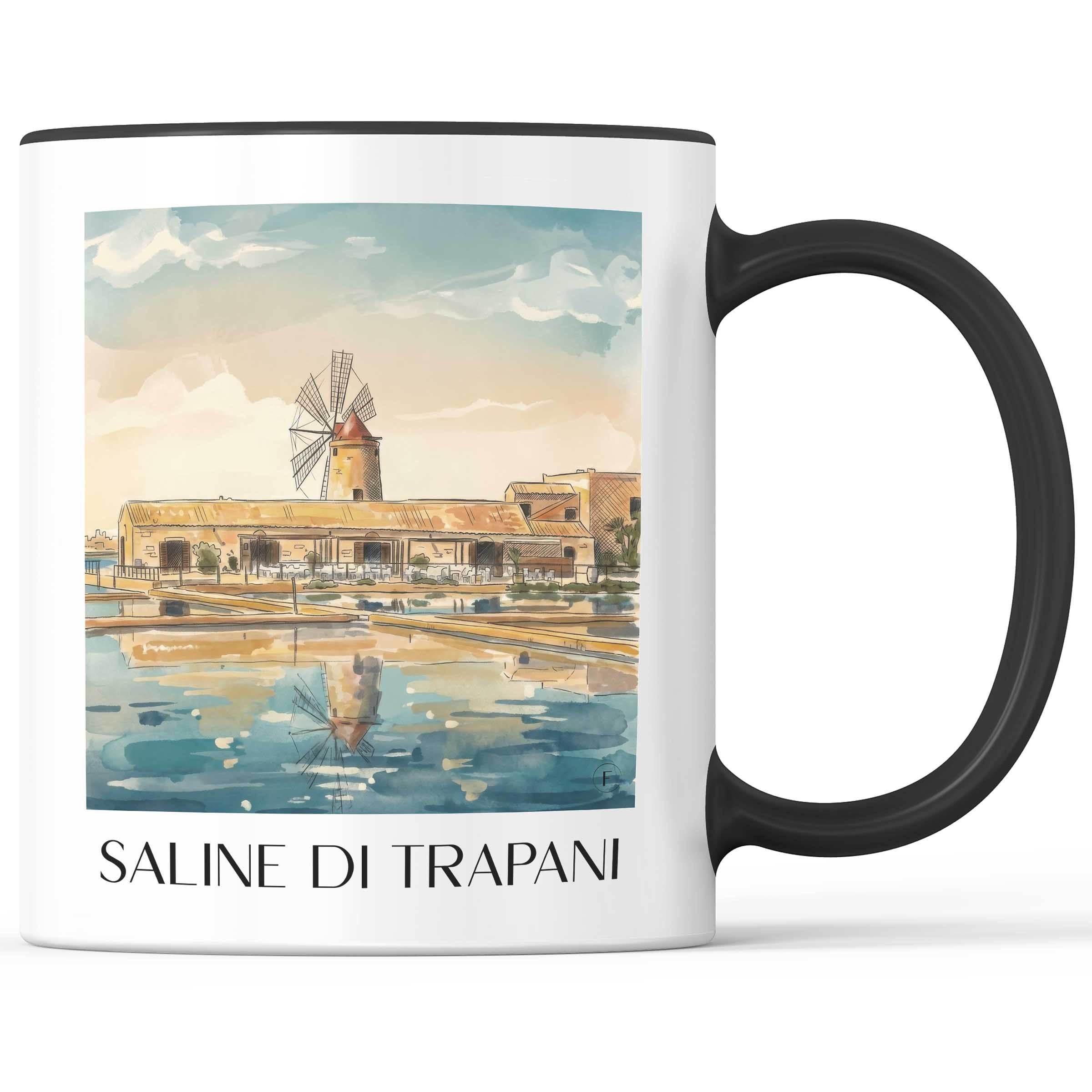 Saline di Trapani Kaffeebecher - Sizilien - Italien Becher - Kaffeetasse im Aquarell Stil