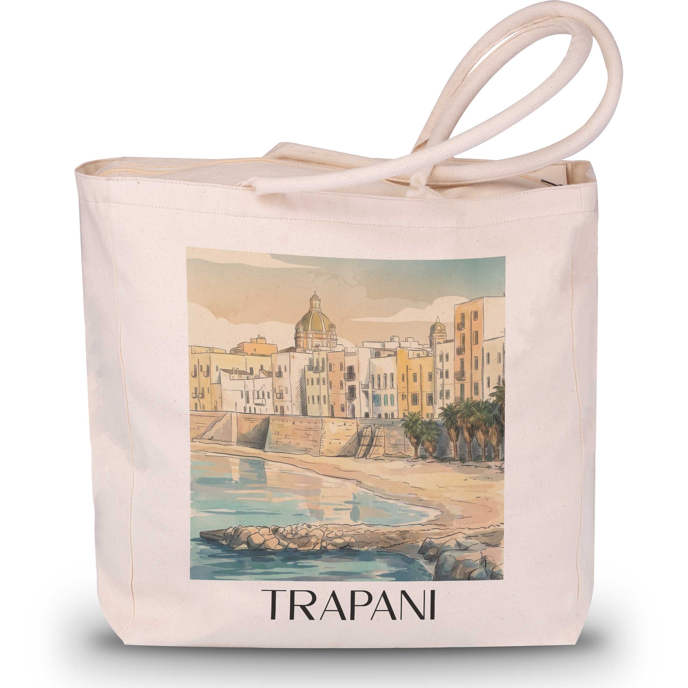 Trapani Shopping Tasche - Sizilien - Italien Tote Bag - Einkaufstasche im Aquarell Stil