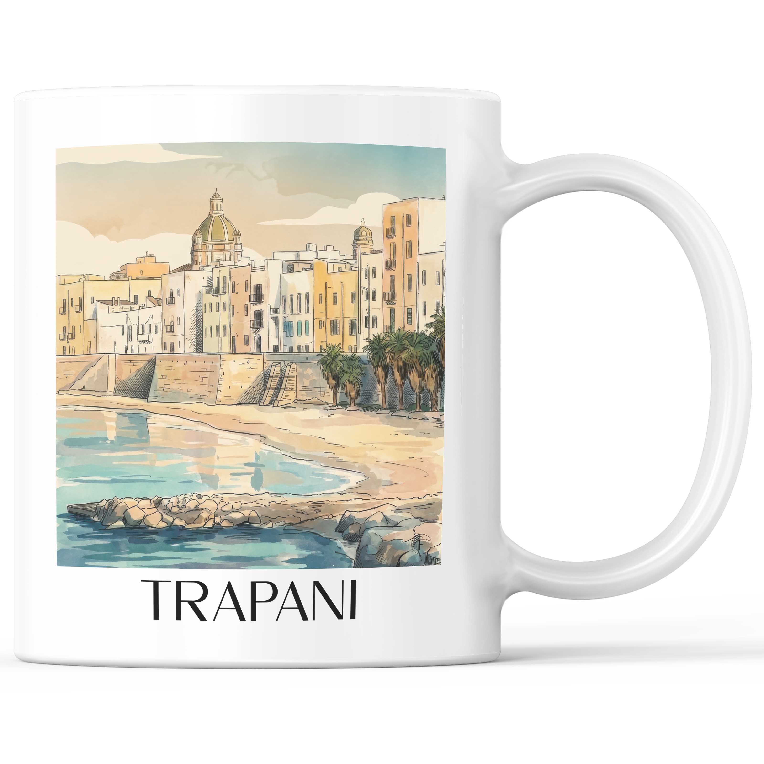 Trapani Kaffeebecher - Sizilien - Italien Becher - Kaffeetasse im Aquarell Stil