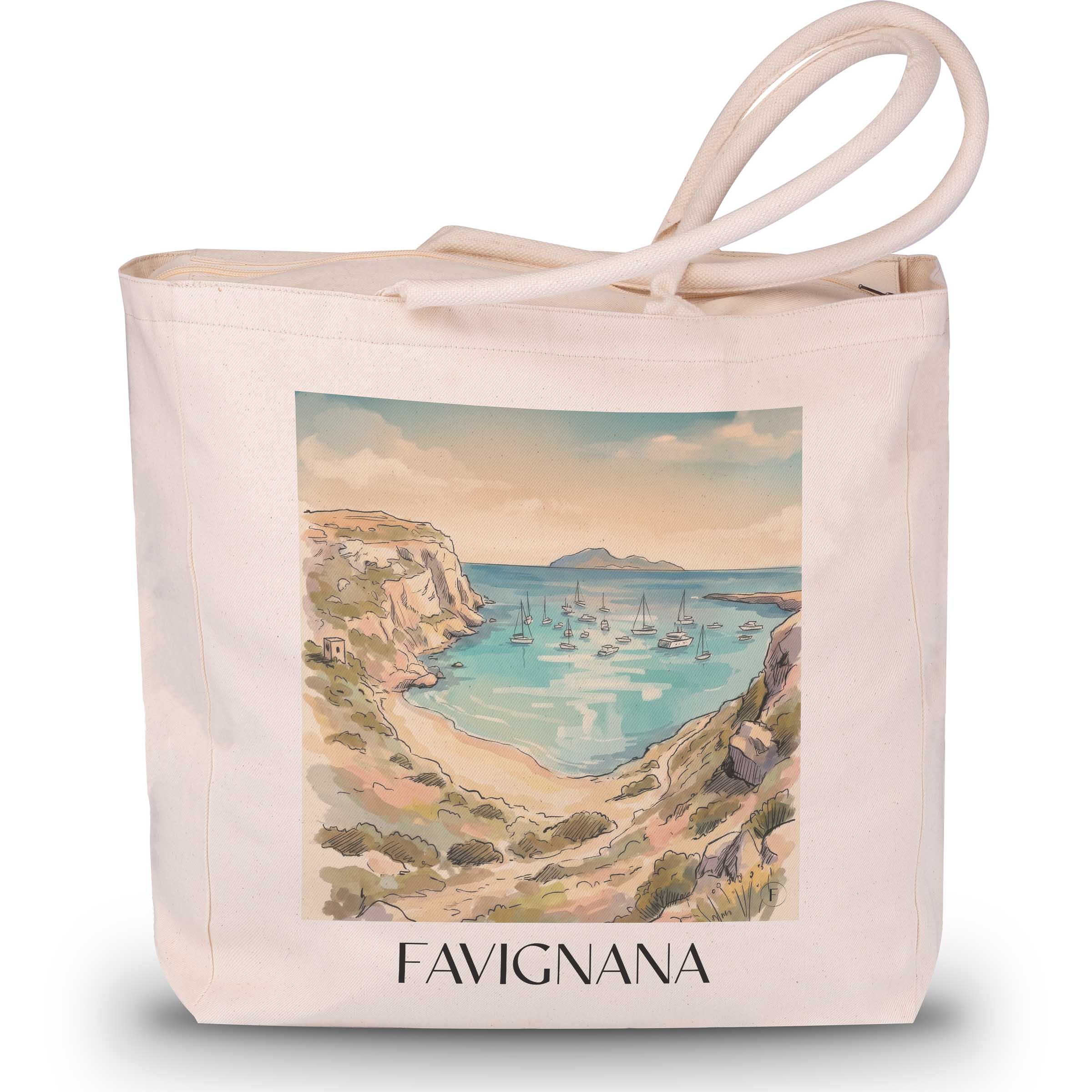Favignana Shopping Tasche - Sizilien - Italien Tote Bag - Einkaufstasche im Aquarell Stil