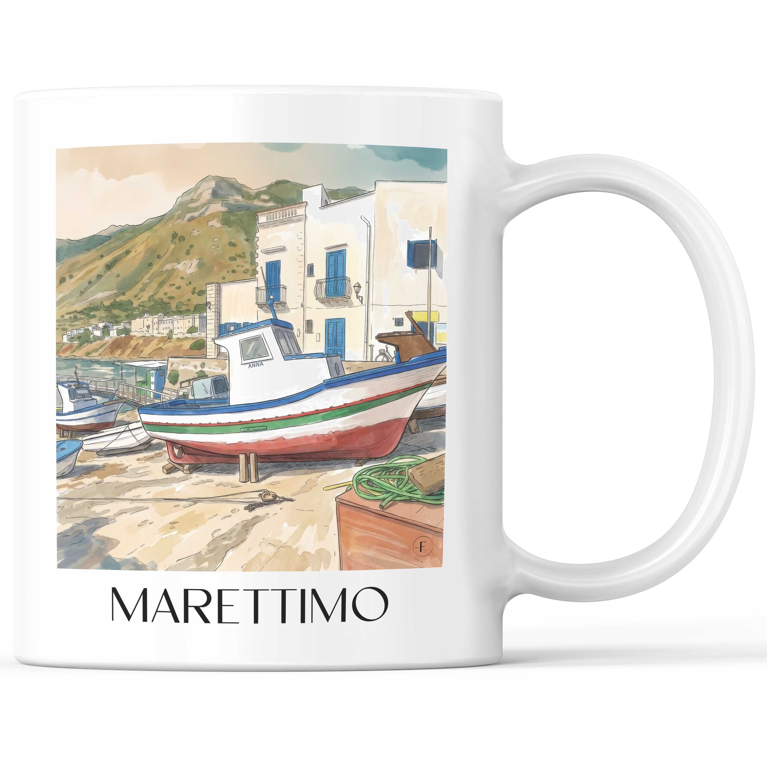 Marettimo Kaffeebecher - Sizilien - Italien Becher - Kaffeetasse im Aquarell Stil