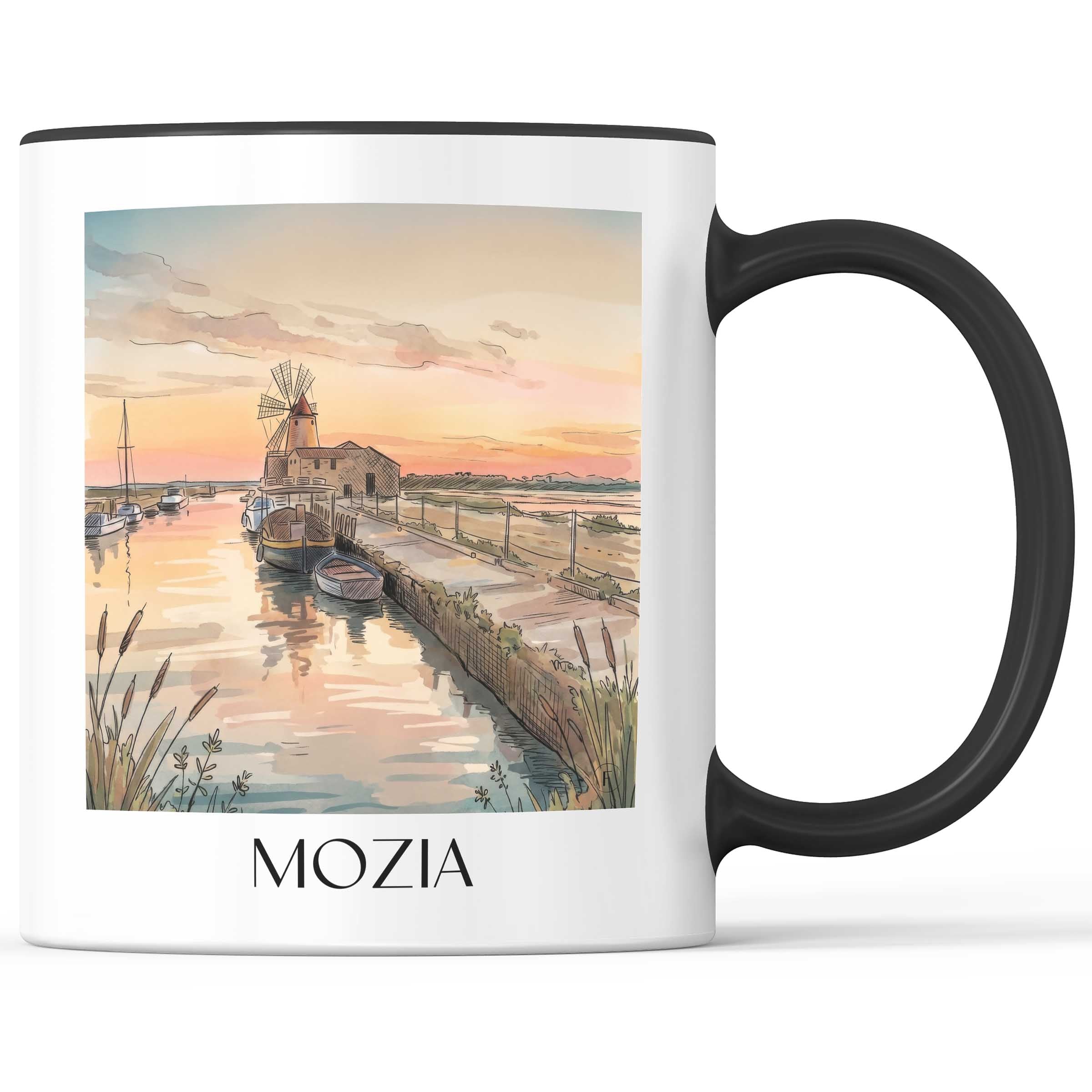 Mozia Kaffeebecher - Sizilien - Italien Becher - Kaffeetasse im Aquarell Stil