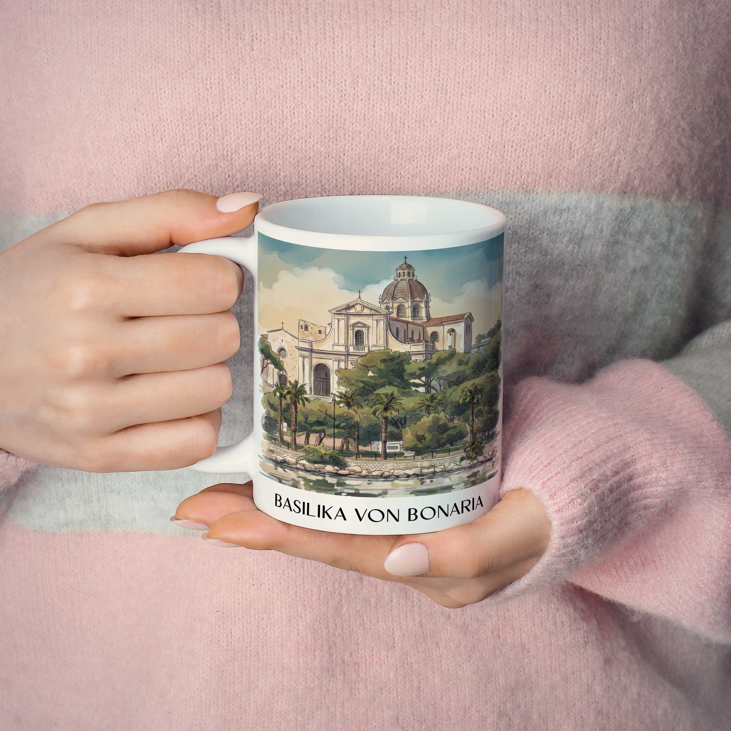 basilika-von-bonaria-cagliari-italien-kaffeebecher-aquarell