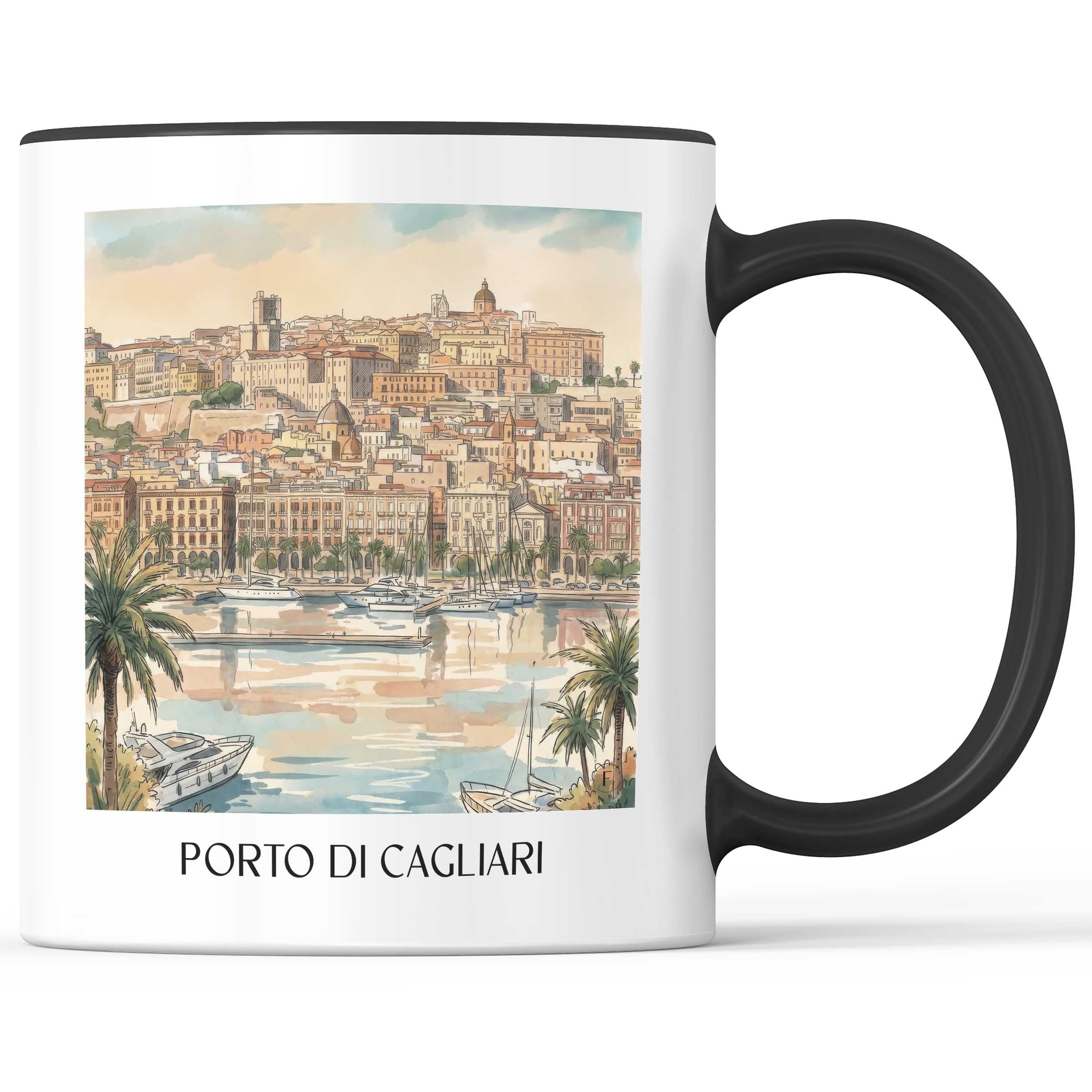 Porto di Cagliari Kaffeebecher - Sardinien - Italien Becher - Kaffeetasse im Aquarell Stil
