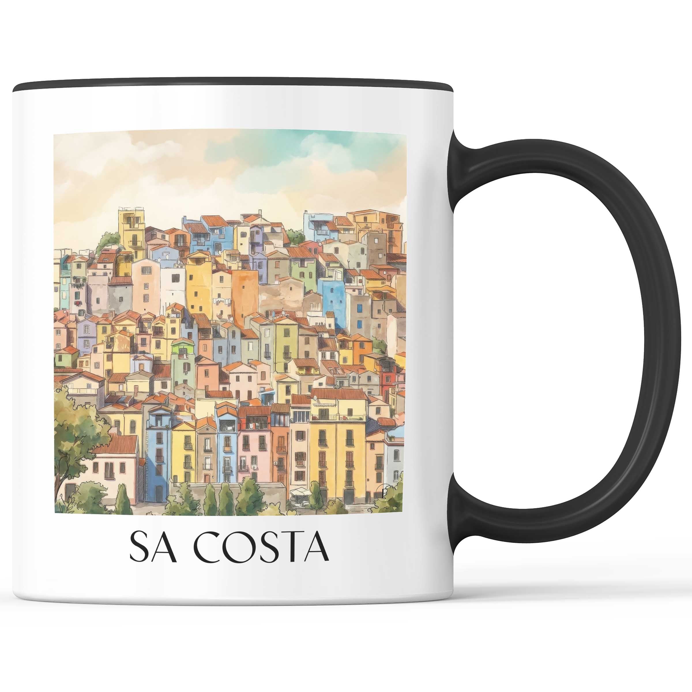 Sa Costa Kaffeebecher - Bosa - Italien Becher - Kaffeetasse im Aquarell Stil