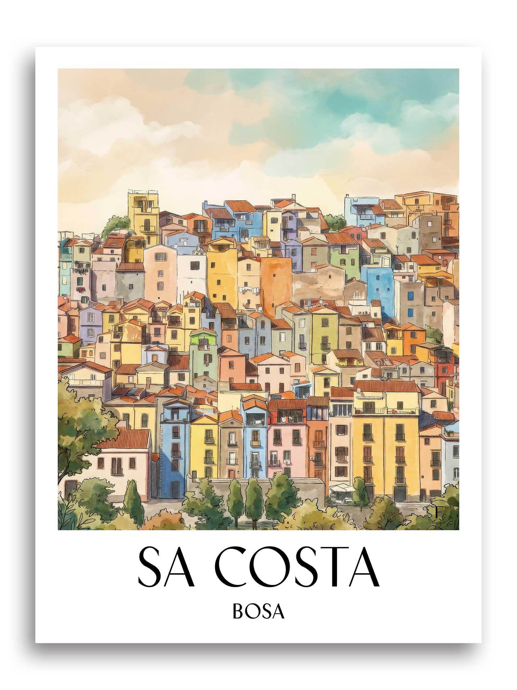 Sa Costa Poster - Bosa - Italien Kunstdruck - Aquarell von A4 bis A1