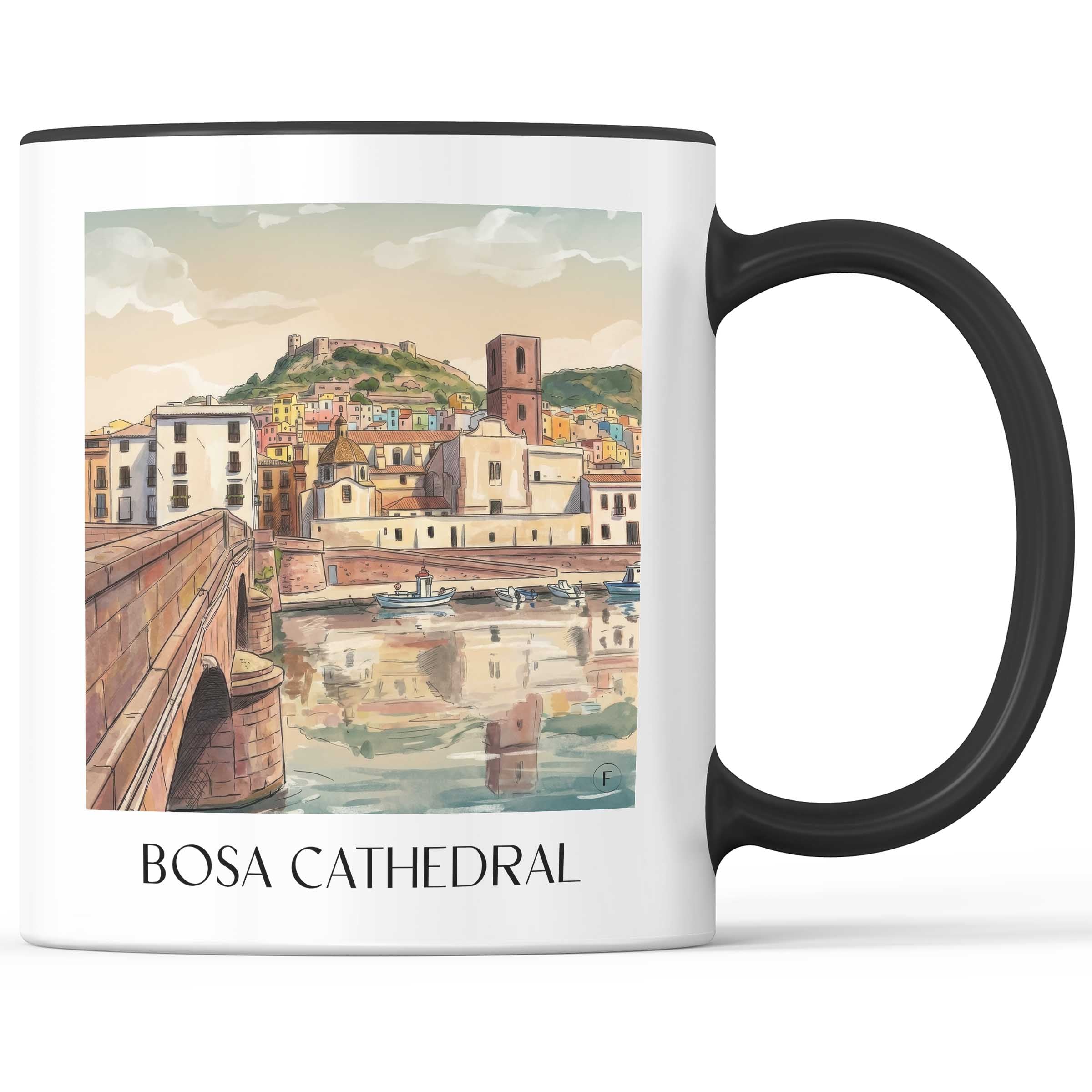 Kathedrale von Bosa Kaffeebecher - Sardinien - Italien Becher - Kaffeetasse im Aquarell Stil