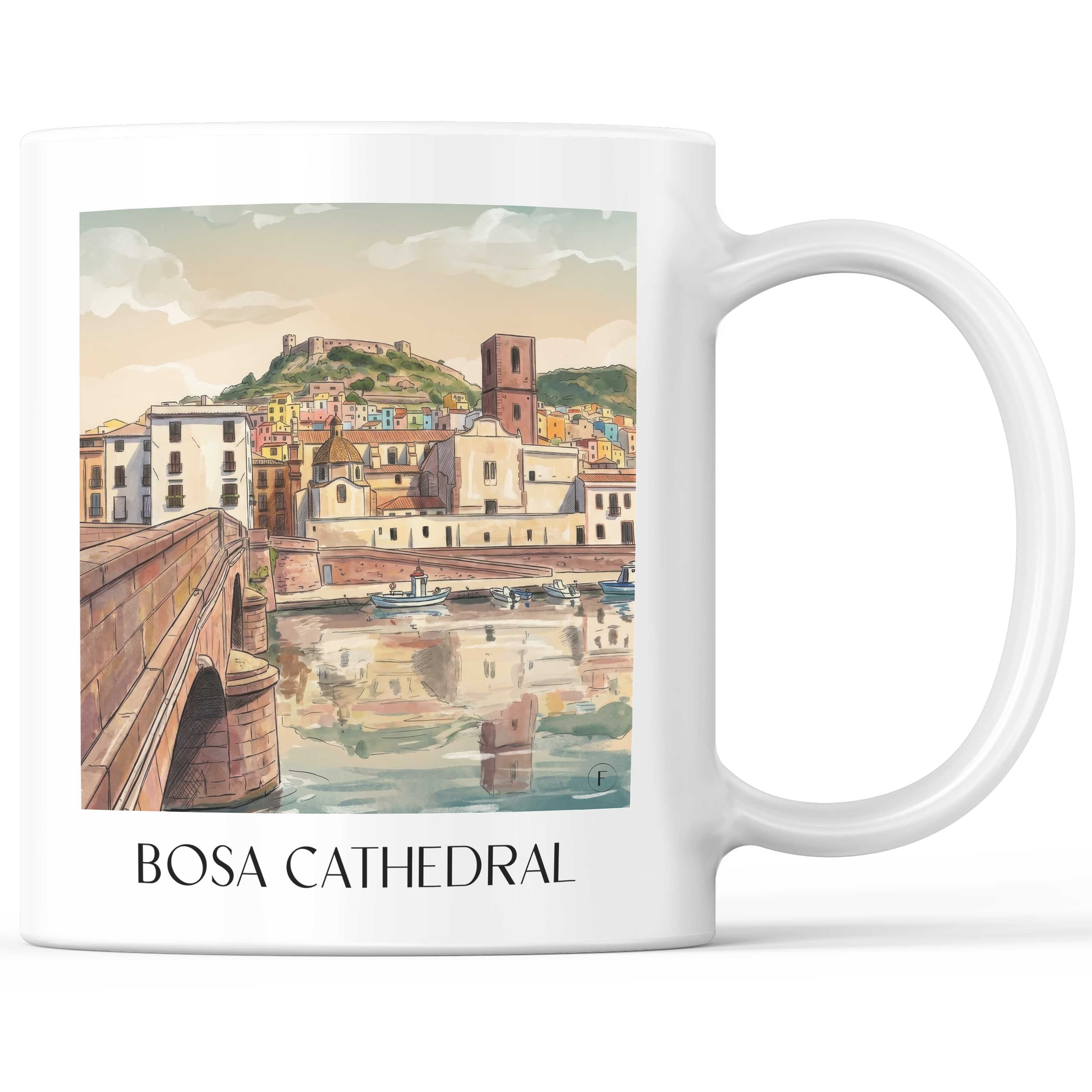 Kathedrale von Bosa Kaffeebecher - Sardinien - Italien Becher - Kaffeetasse im Aquarell Stil