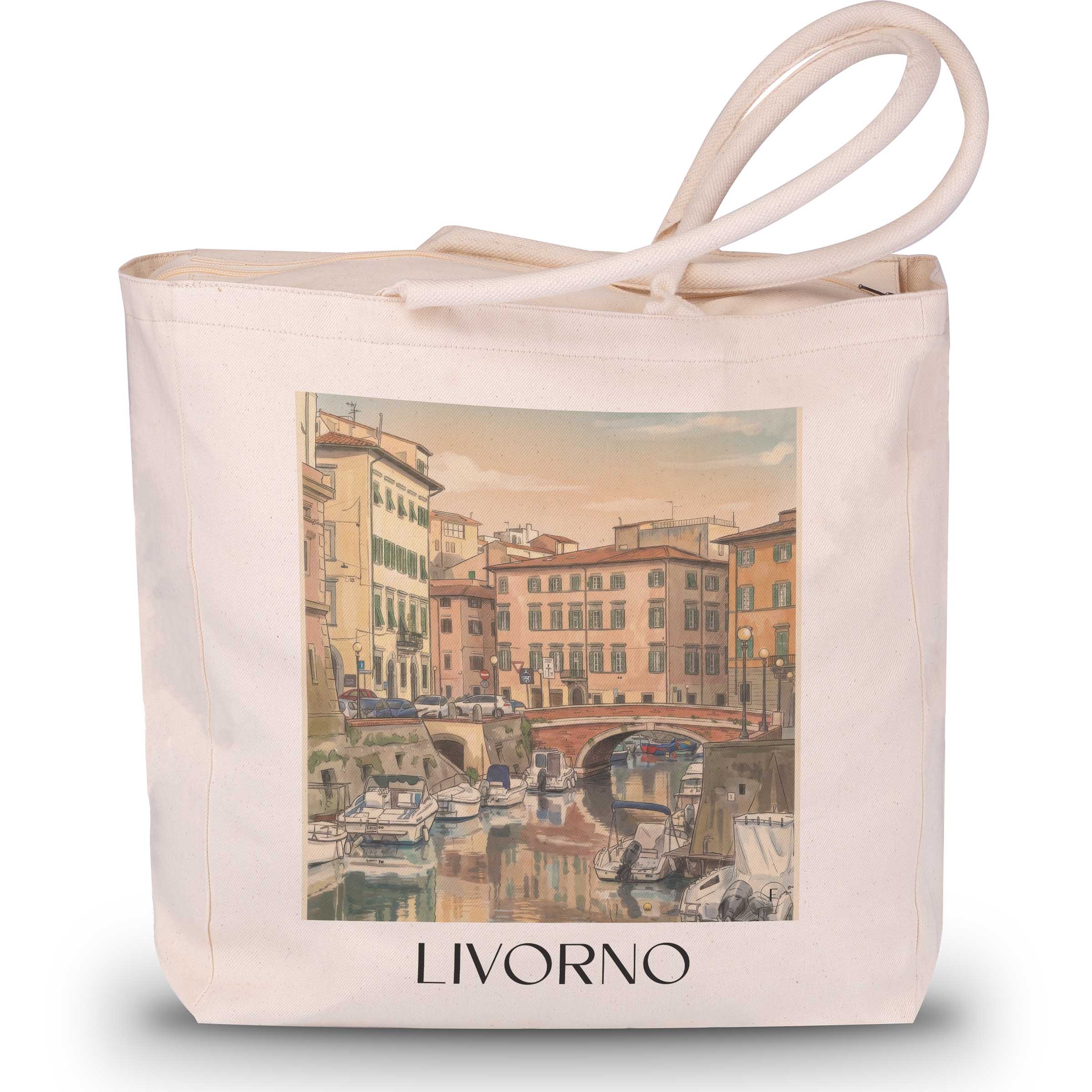 Livorno Shopping Tasche - Toskana - Italien Tote Bag - Einkaufstasche im Aquarell Stil