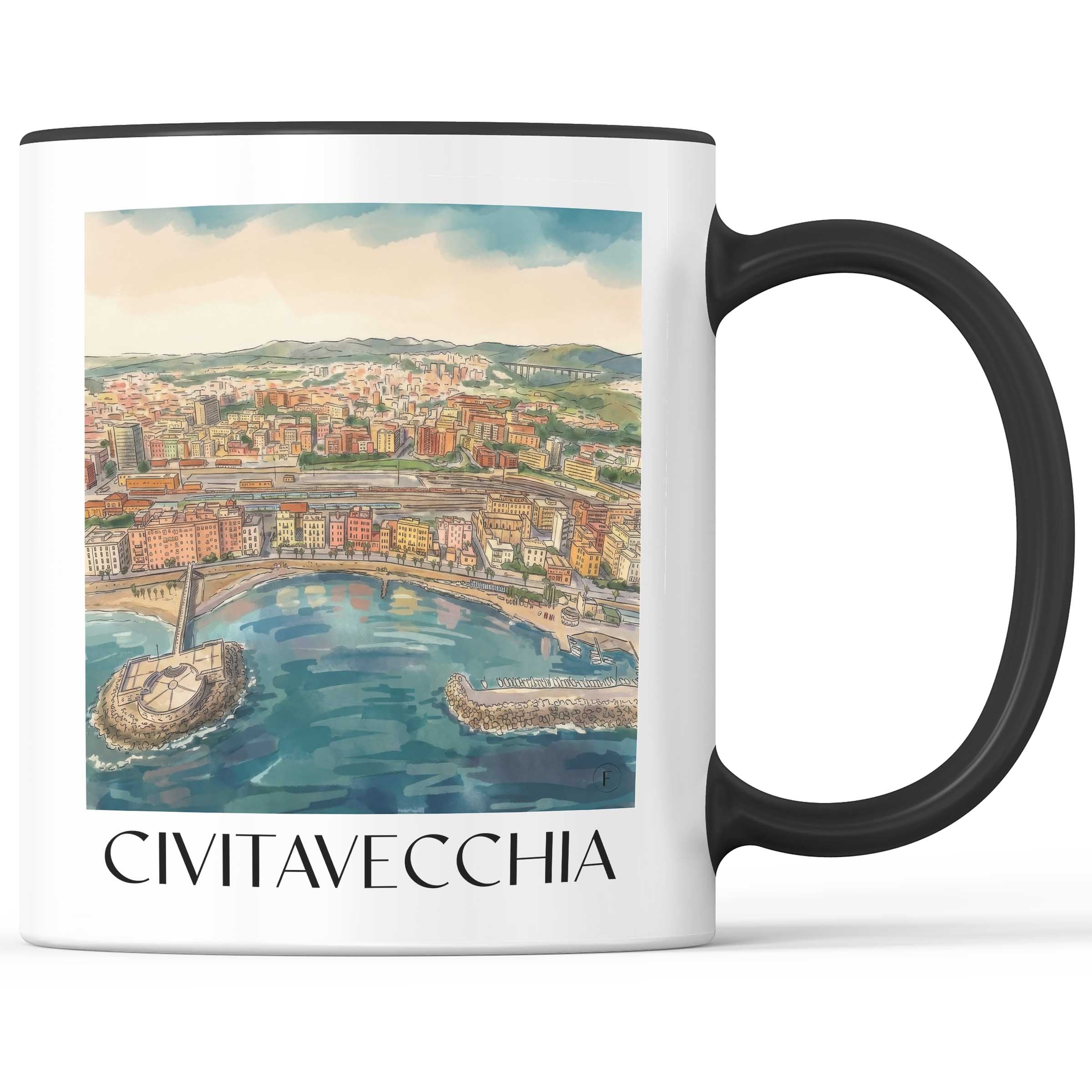 Civitavecchia Kaffeebecher - Latium - Italien Becher - Kaffeetasse im Aquarell Stil