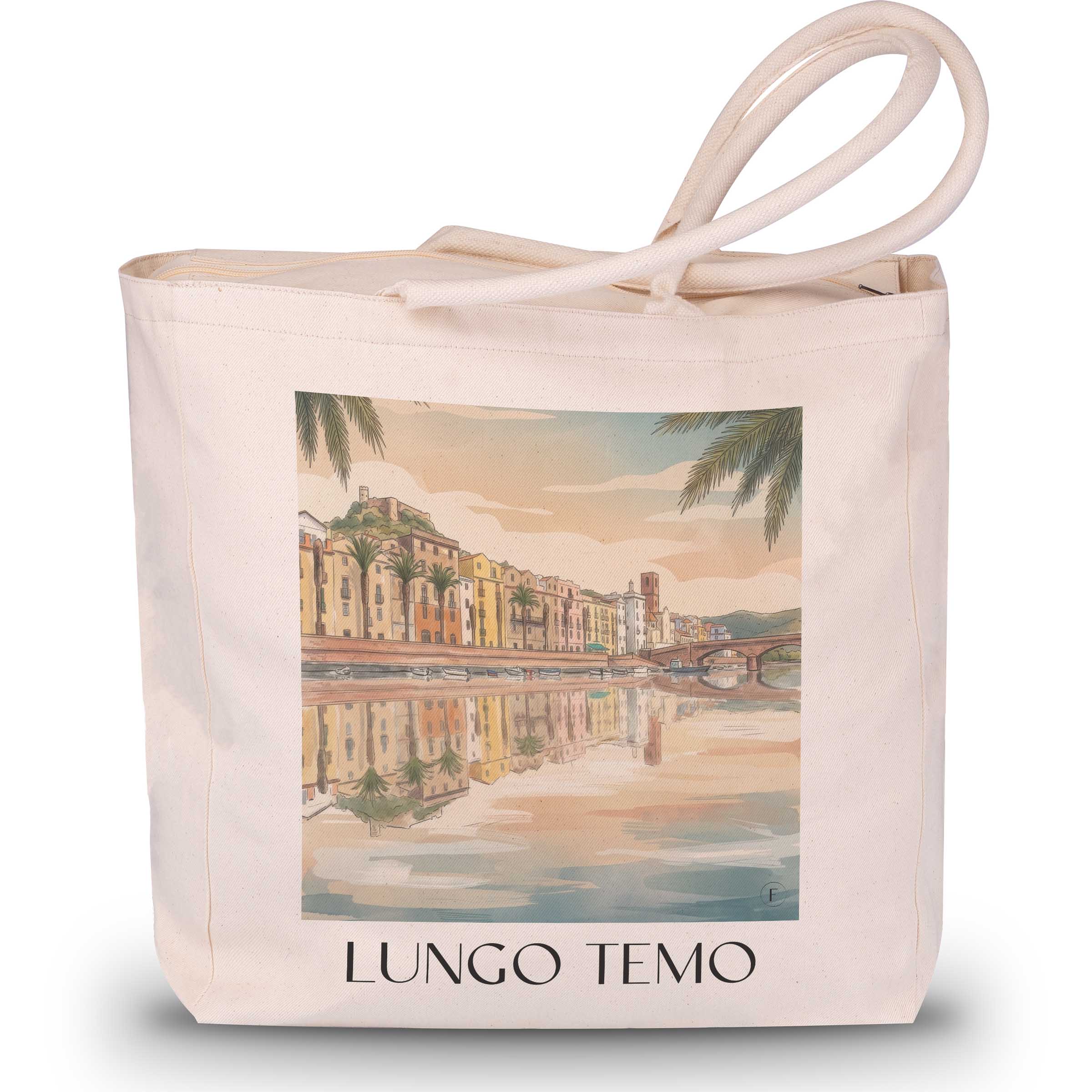 Lungo Temo Shopping Tasche - Bosa - Italien Tote Bag - Einkaufstasche im Aquarell Stil