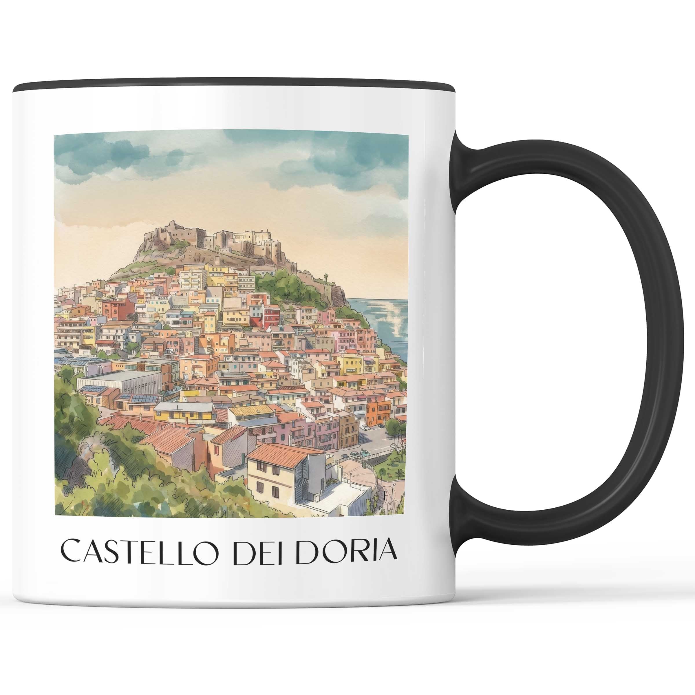 Castello dei Doria Kaffeebecher - Castelsardo - Italien Becher - Kaffeetasse im Aquarell Stil