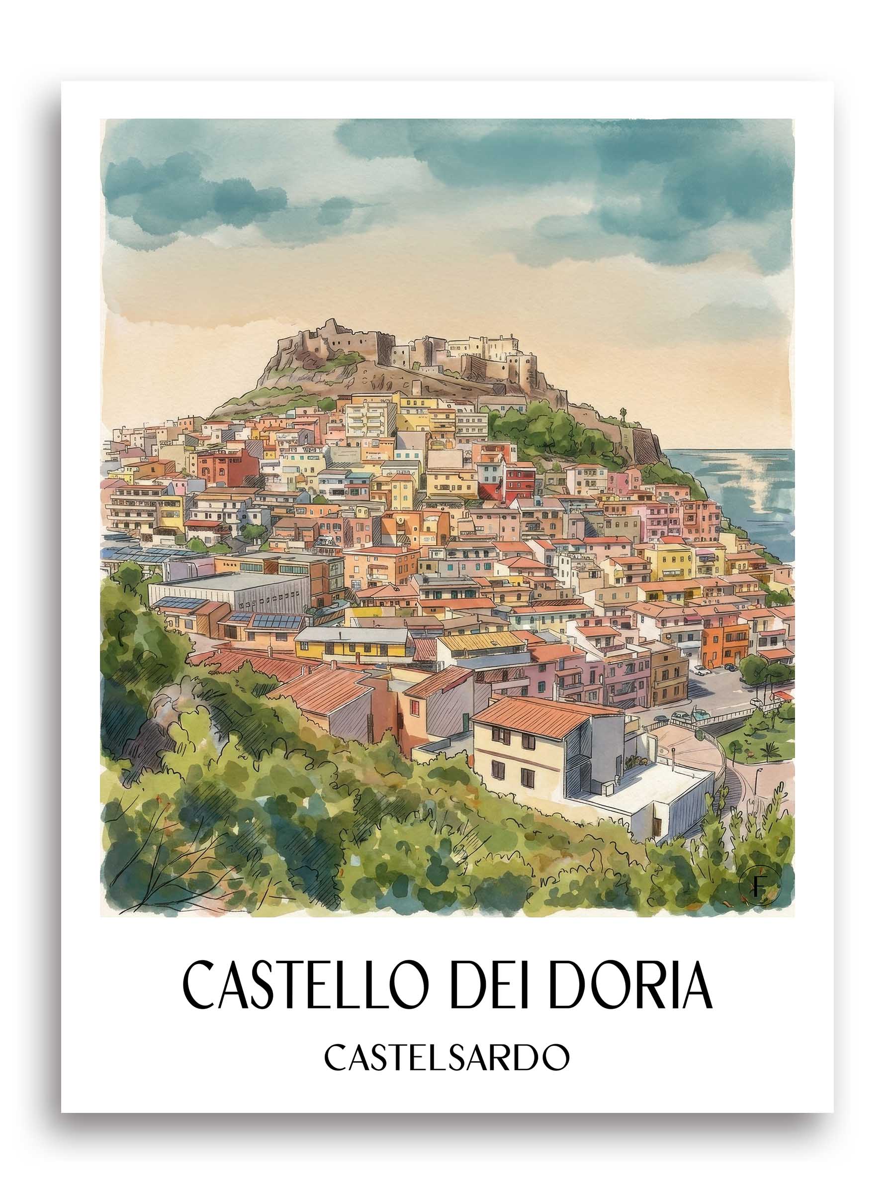 Castello dei Doria Poster - Castelsardo - Italien Kunstdruck - Aquarell von A4 bis A1