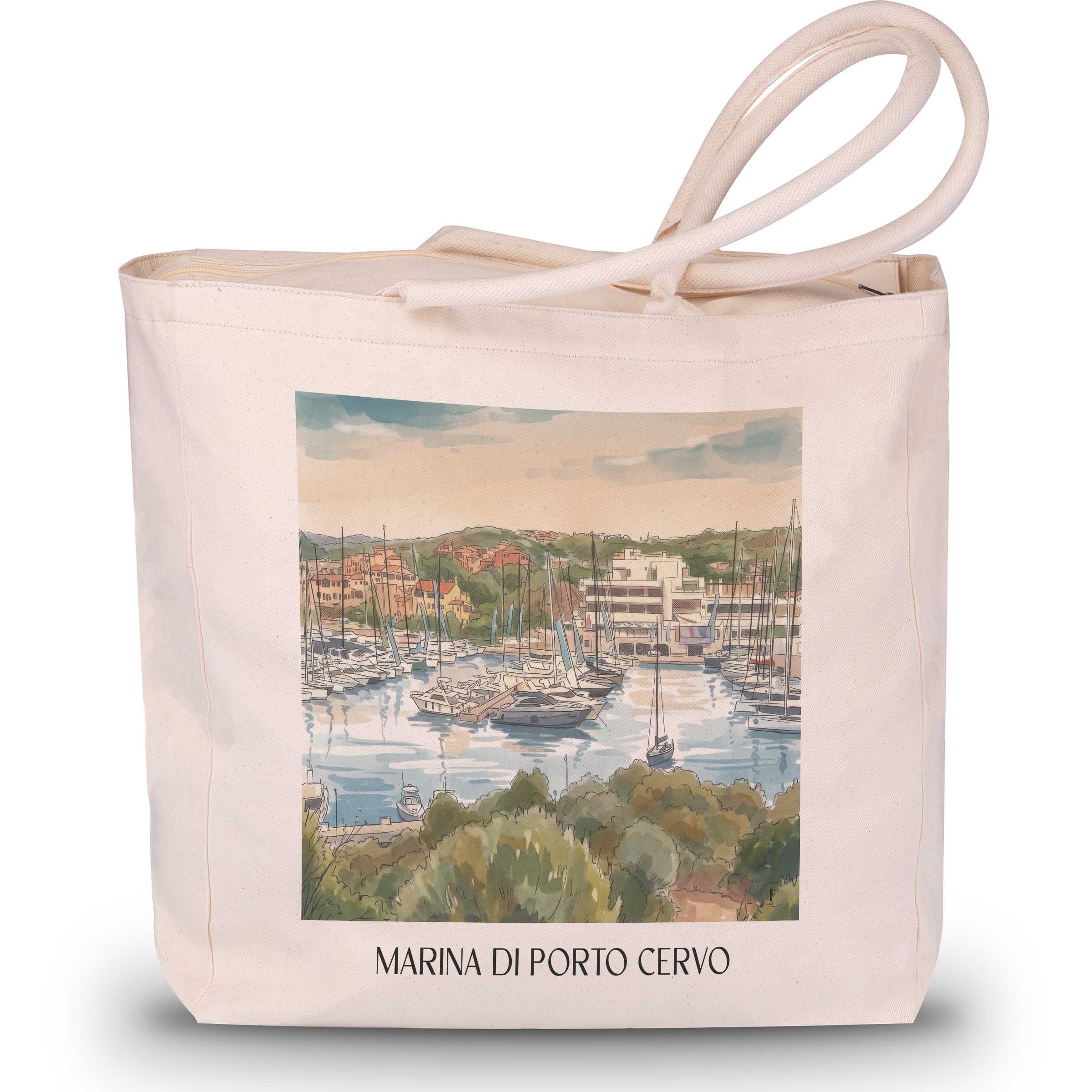 Marina di Porto Cervo Shopping Tasche - Sardinien - Italien Tote Bag - Einkaufstasche im Aquarell Stil
